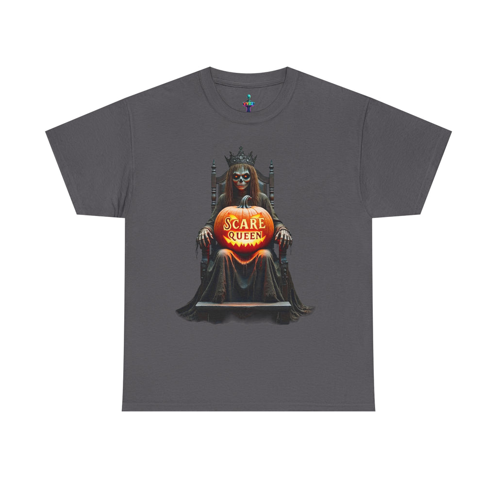 VYBZ Scare Queen Unisex Heavy Cotton Tee, Halloween T-Shirt, Horror Movie Fan Apparel, Gothic Fashion, Spooky Gift