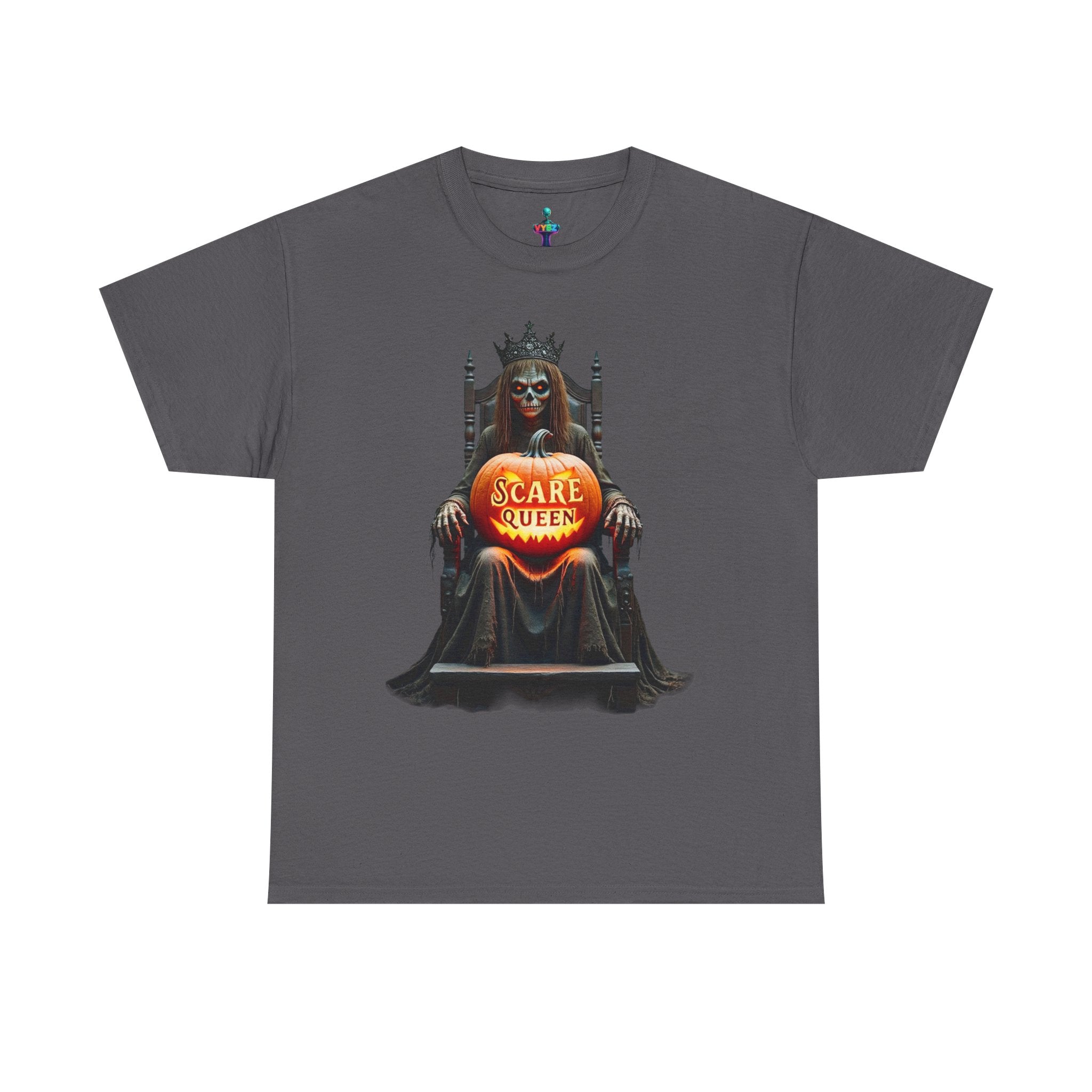 VYBZ Scare Queen Unisex Heavy Cotton Tee, Halloween T-Shirt, Horror Movie Fan Apparel, Gothic Fashion, Spooky Gift