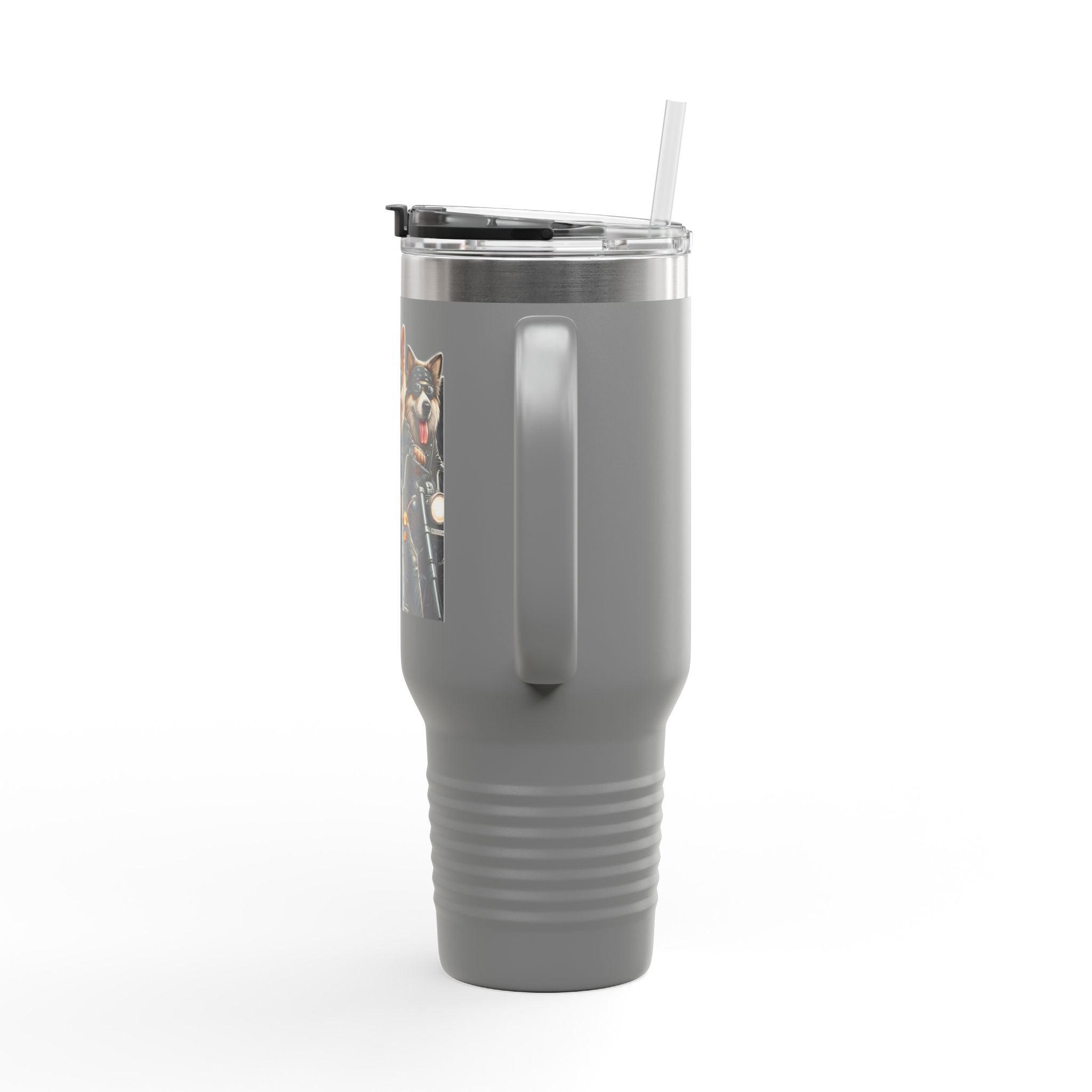 Insulated Travel Mug - Fun Motorcycle Dog Design