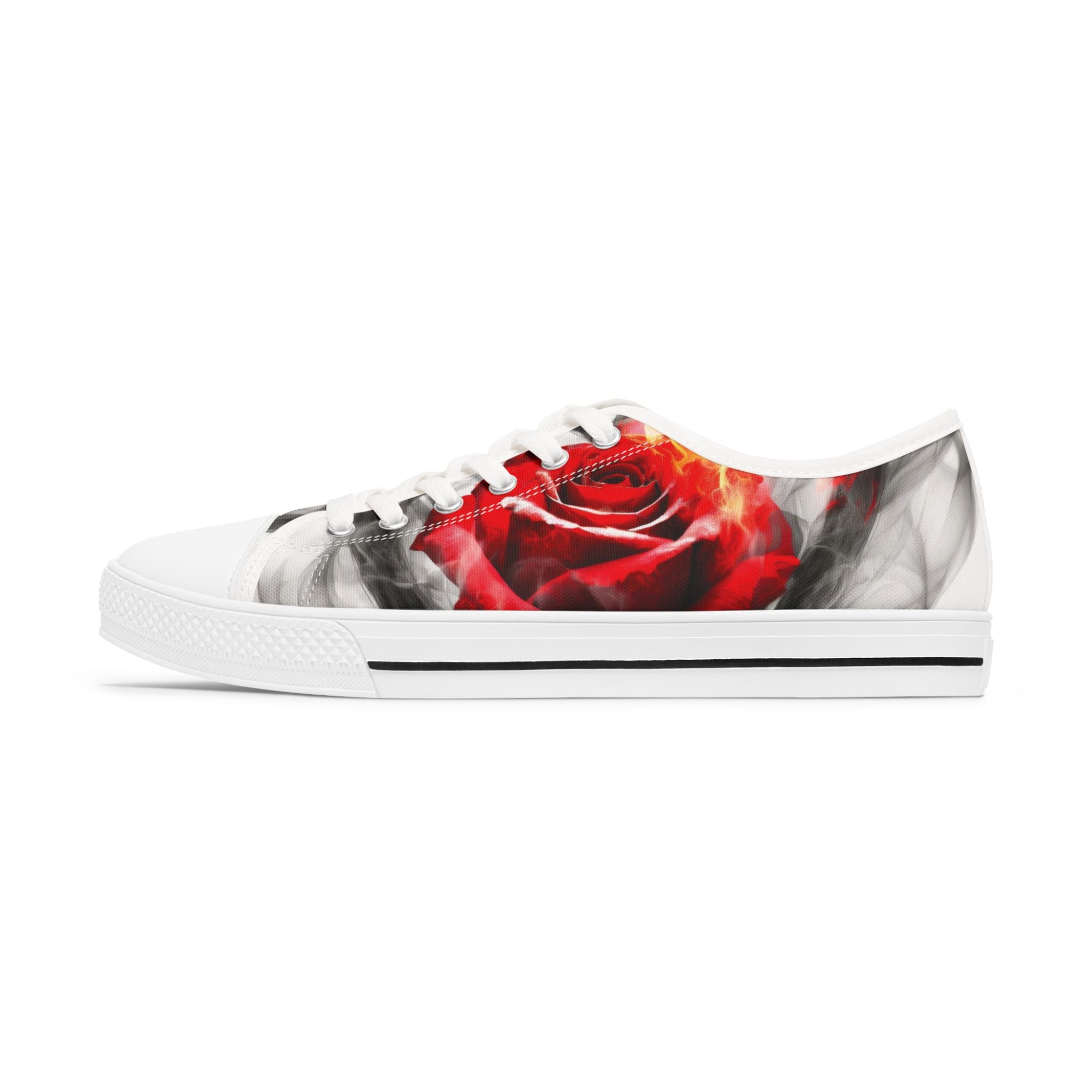 Women's Low Top Sneakers with Red Rose Design