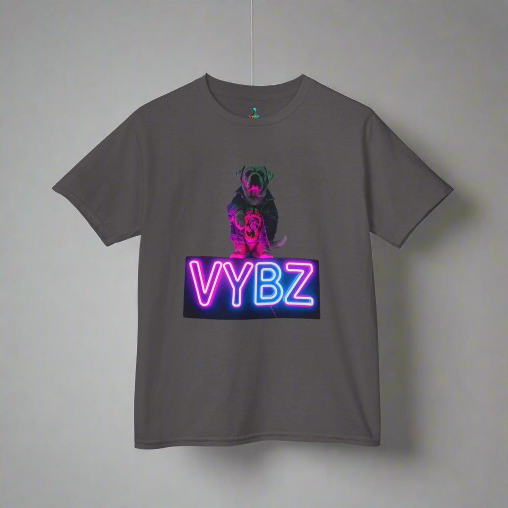 VYBZ Kids Graphic Tee, Neon Dog Shirt, Fun Casual Wear, Birthday Gift, Cool Kids Apparel, Summer Vacation Top