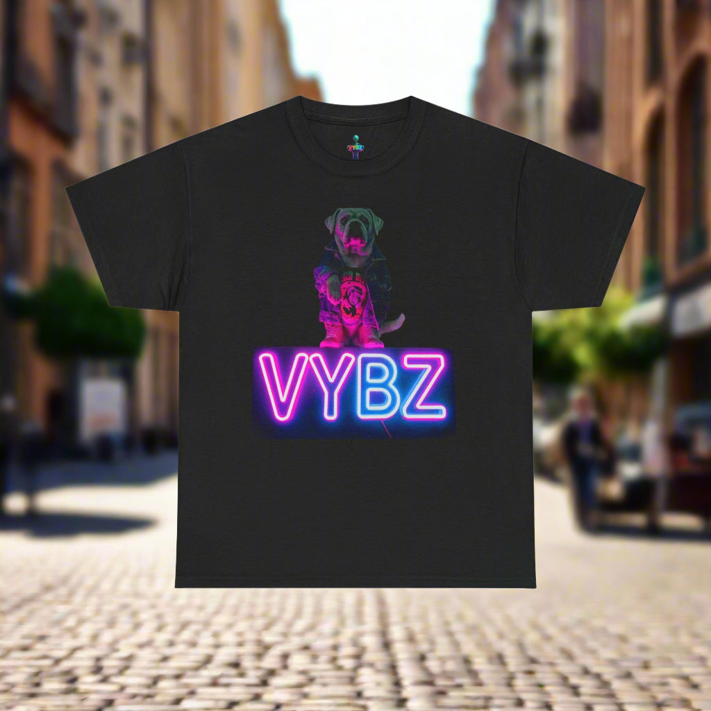 Neon Dog VYBZ Tee, Unisex Heavy Cotton T-Shirt, Casual Wear, Pet Lovers Gift, Streetwear Style, Dog Lover Apparel