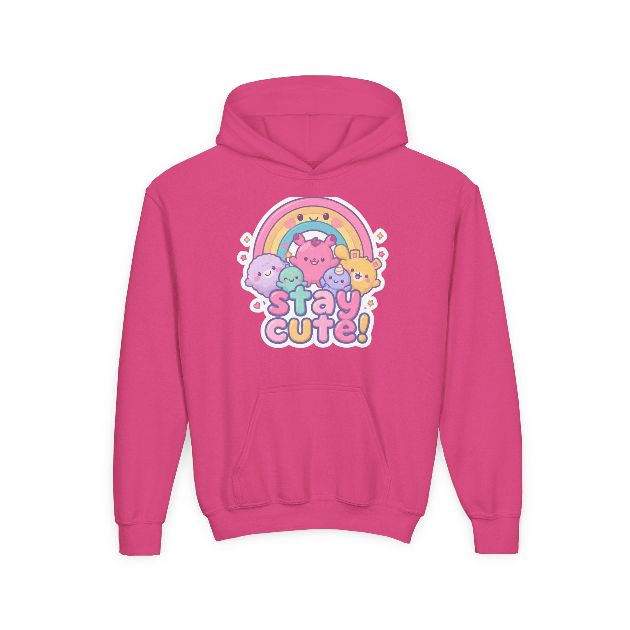 Youth Hoodie — 'Stay Cute!' Pastel Rainbow Kawaii Graphic