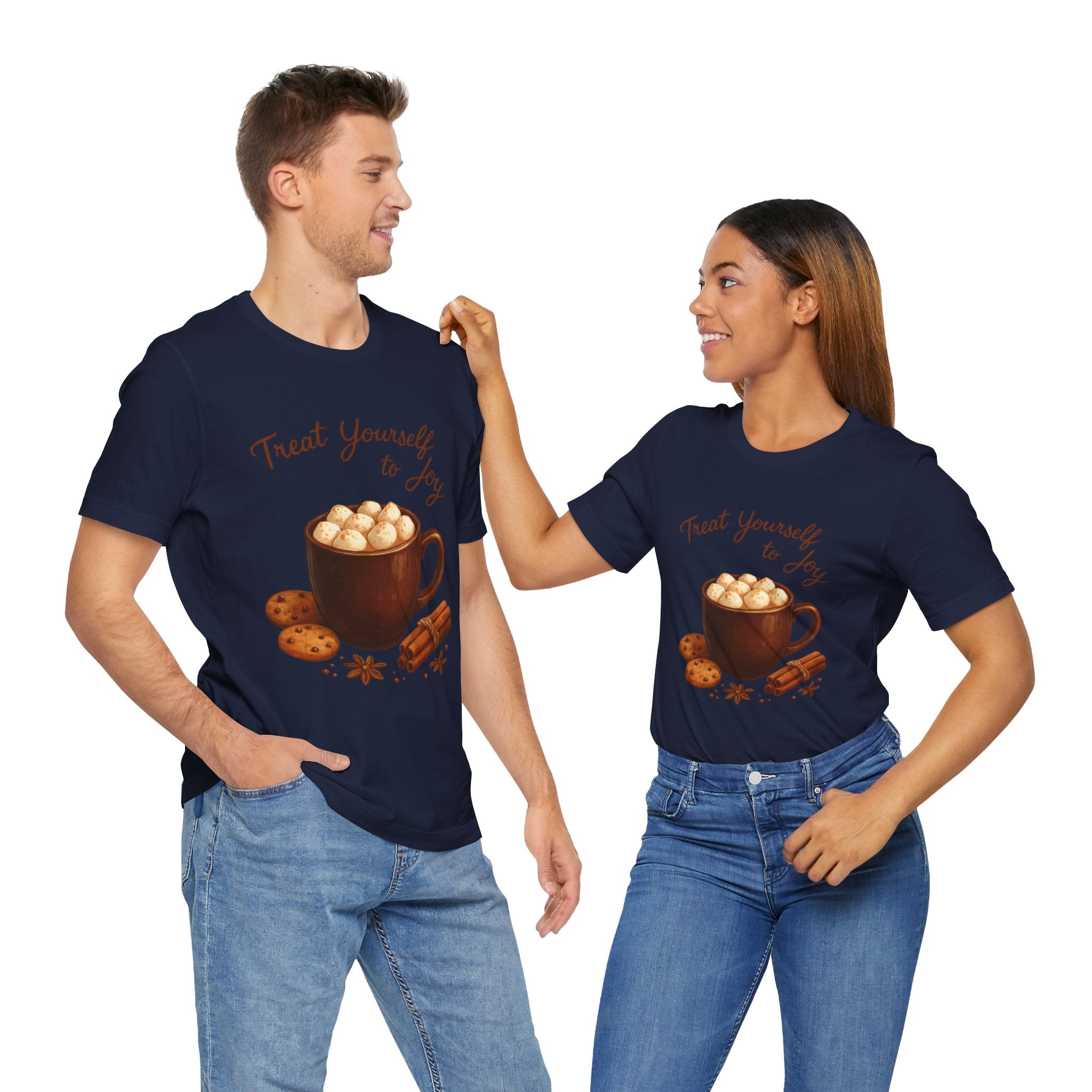 Hot Cocoa Tee — "Treat Yourself to Joy" Holiday Graphic Shirt