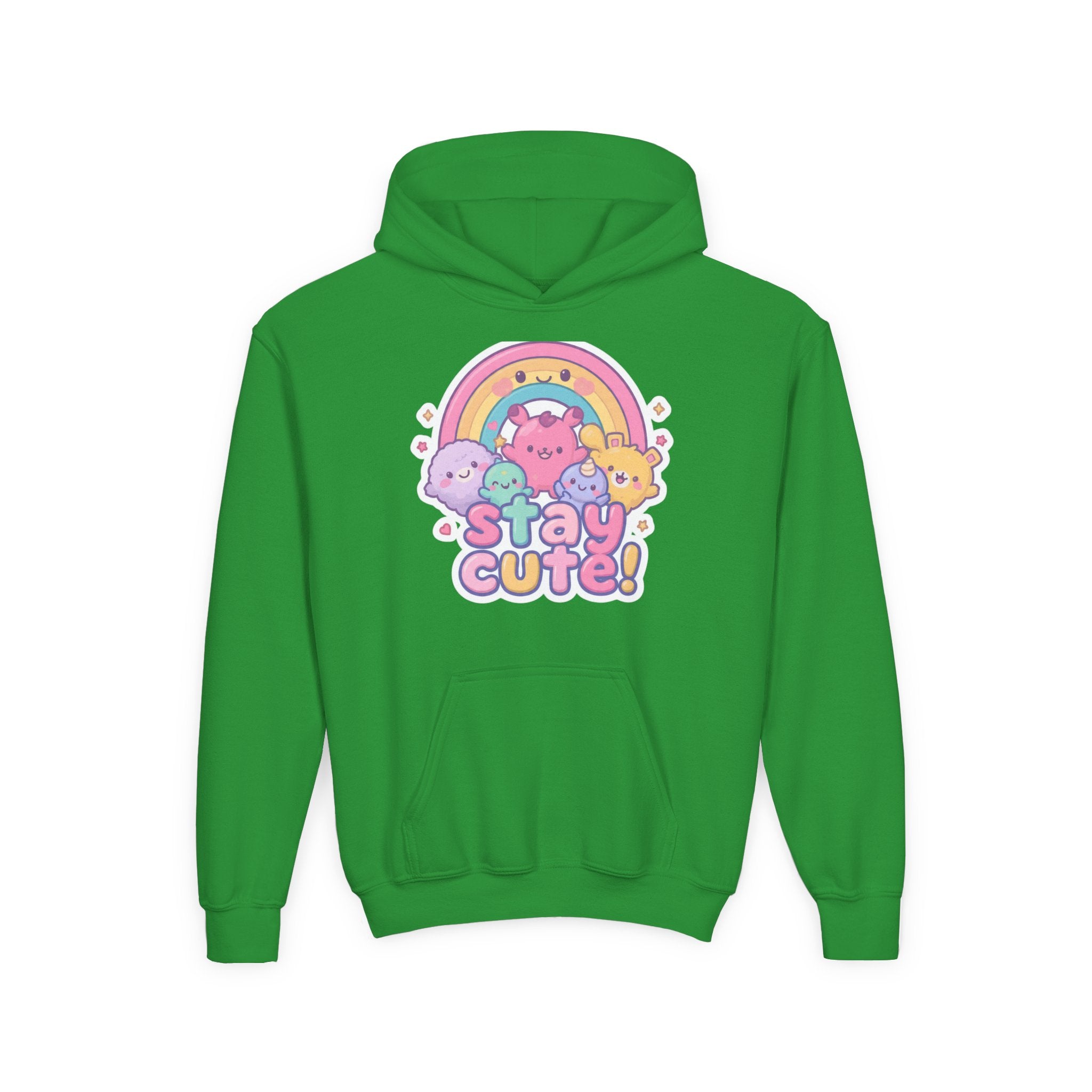 Youth Hoodie — 'Stay Cute!' Pastel Rainbow Kawaii Graphic