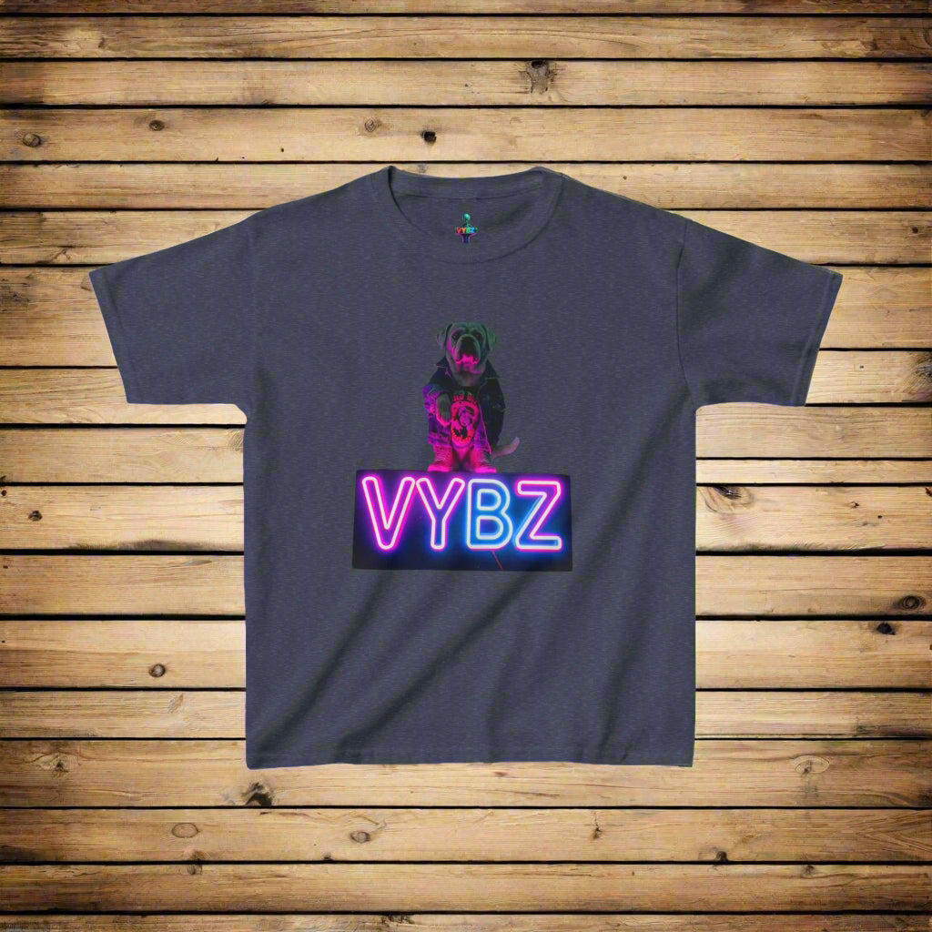 VYBZ Kids Graphic Tee, Neon Dog Shirt, Fun Casual Wear, Birthday Gift, Cool Kids Apparel, Summer Vacation Top