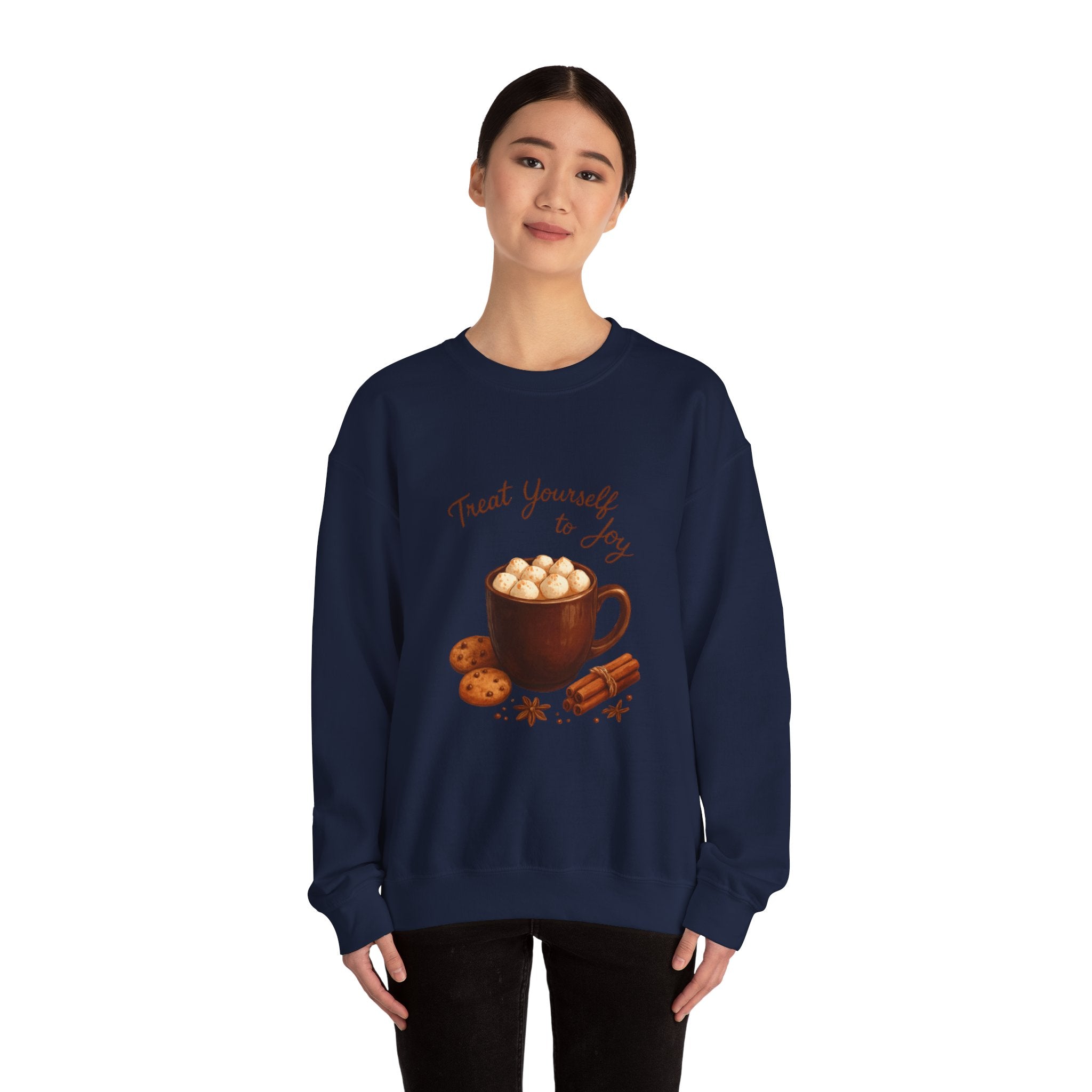 Cozy Hot Cocoa Sweatshirt — "Treat Yourself to Joy" Crewneck
