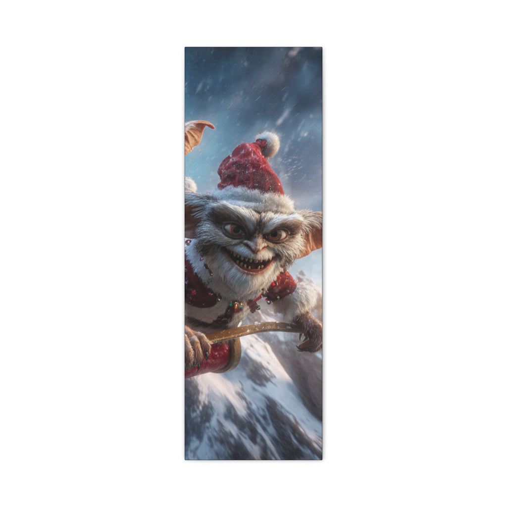 Holiday Gremlin Canvas Print — Festive Mischievous Gremlins in Sleigh