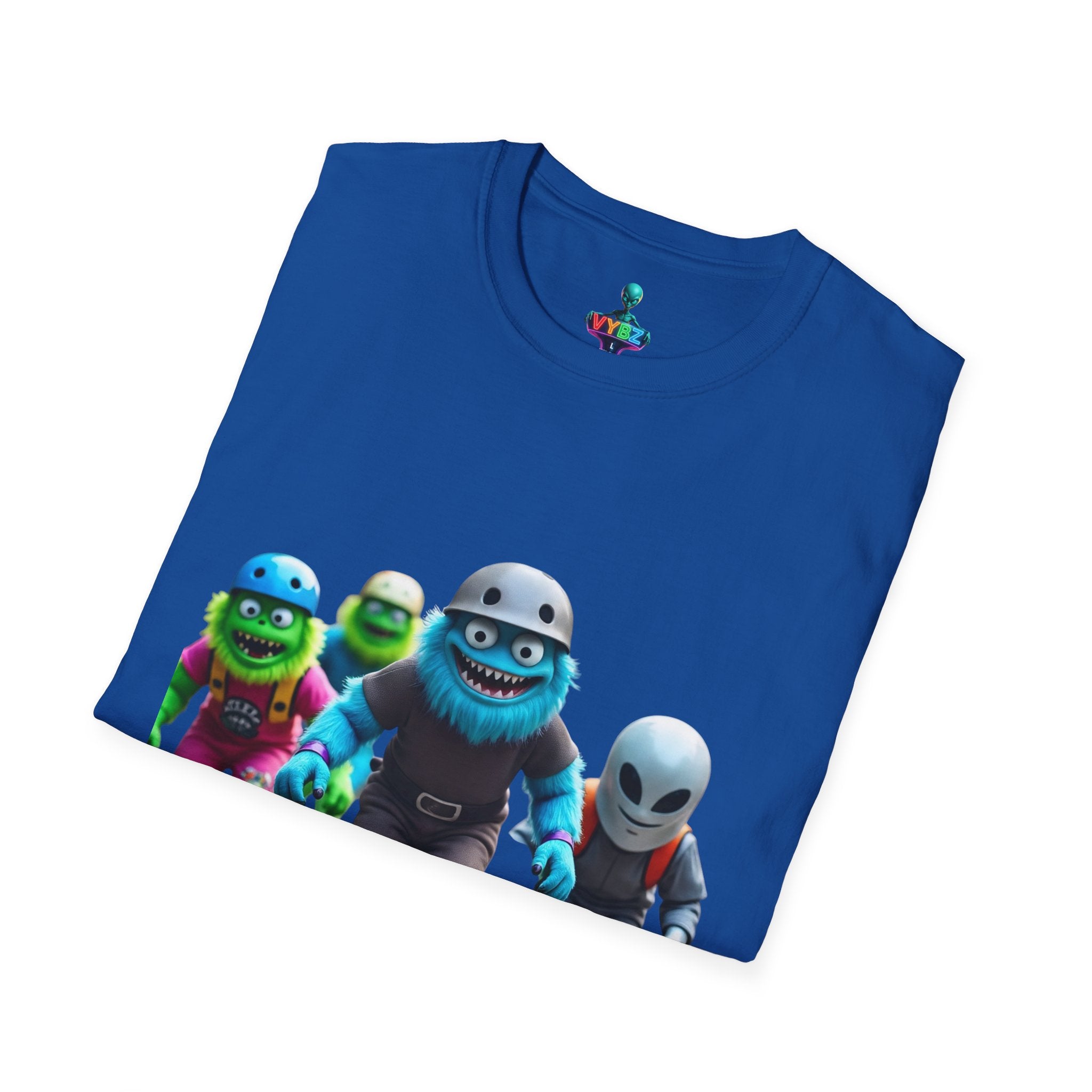 VYBZ Playful Cartoon Retro Skater T-Shirt, Fun Streetwear, Unisex Tee for Kids and Adults, Summer Outfits, Gift for Skateboarding Enthusiasts