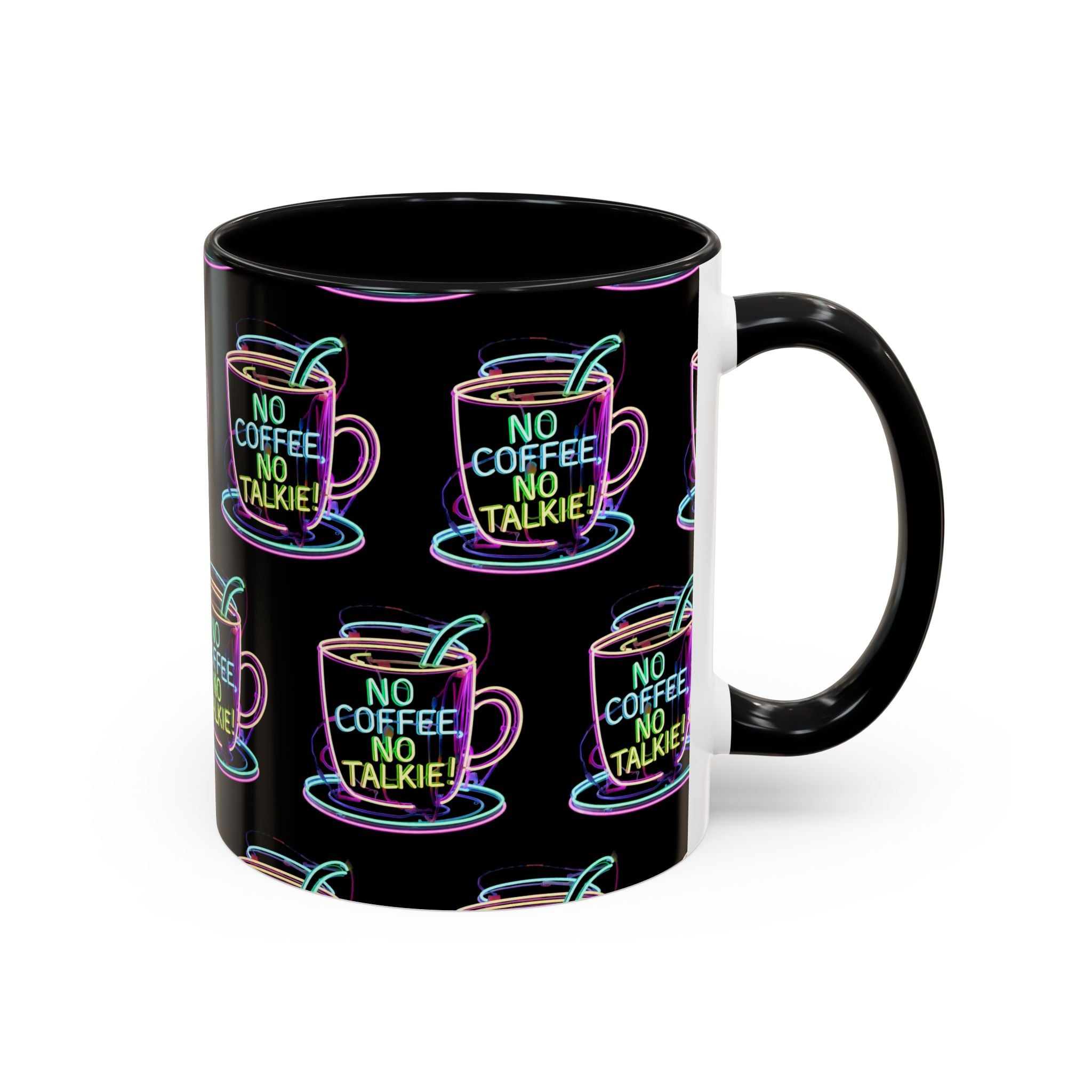 Coffee Mug — "No Coffee No Talkie" Neon Accent Mug