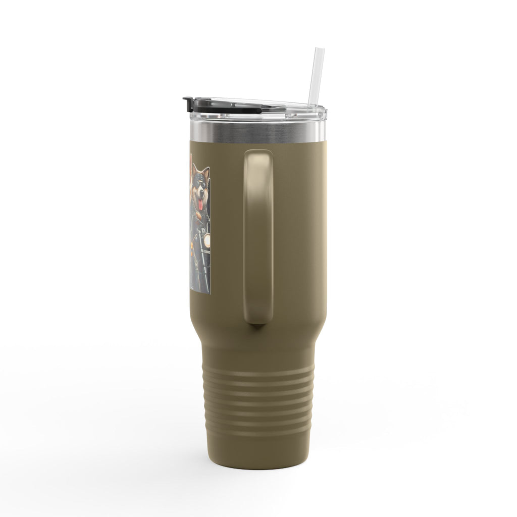 Insulated Travel Mug - Fun Motorcycle Dog Design