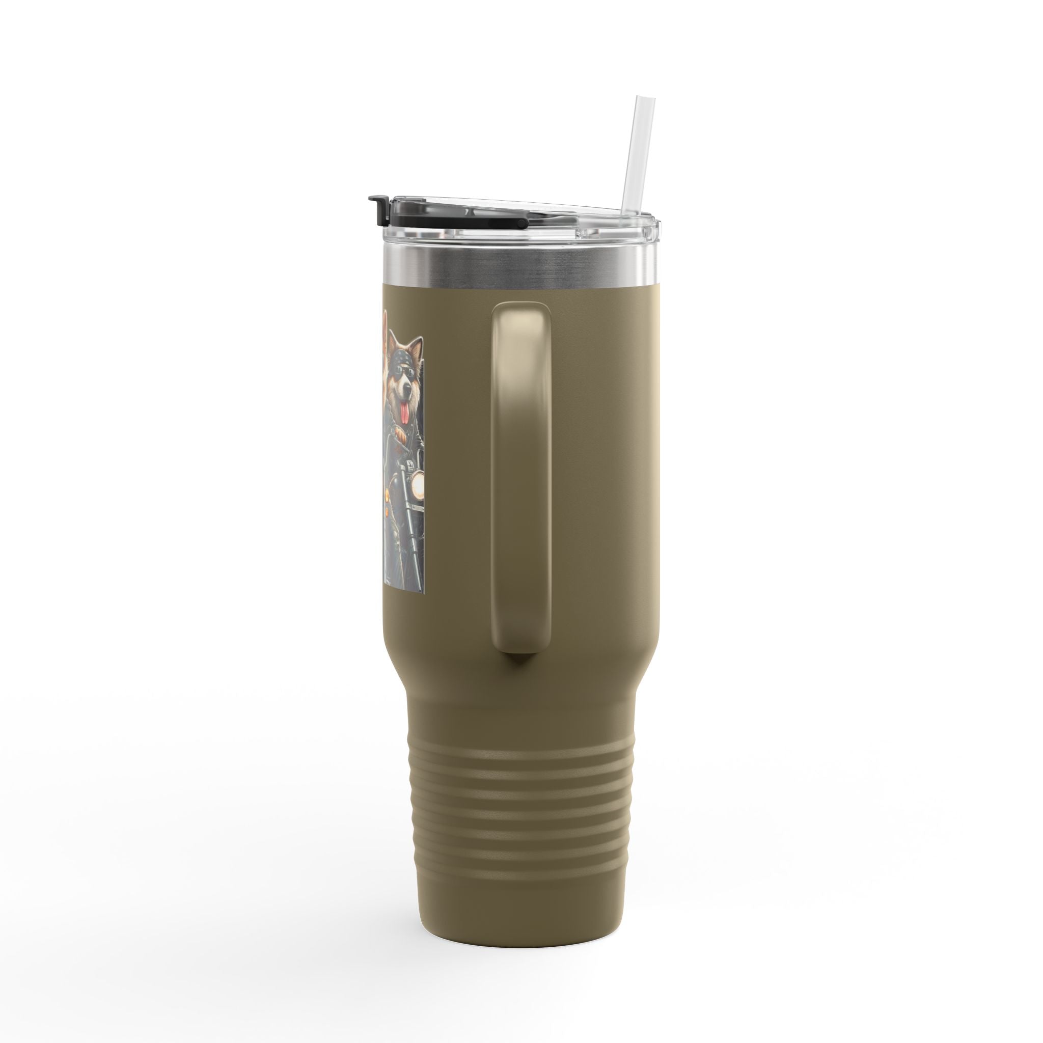 Insulated Travel Mug - Fun Motorcycle Dog Design