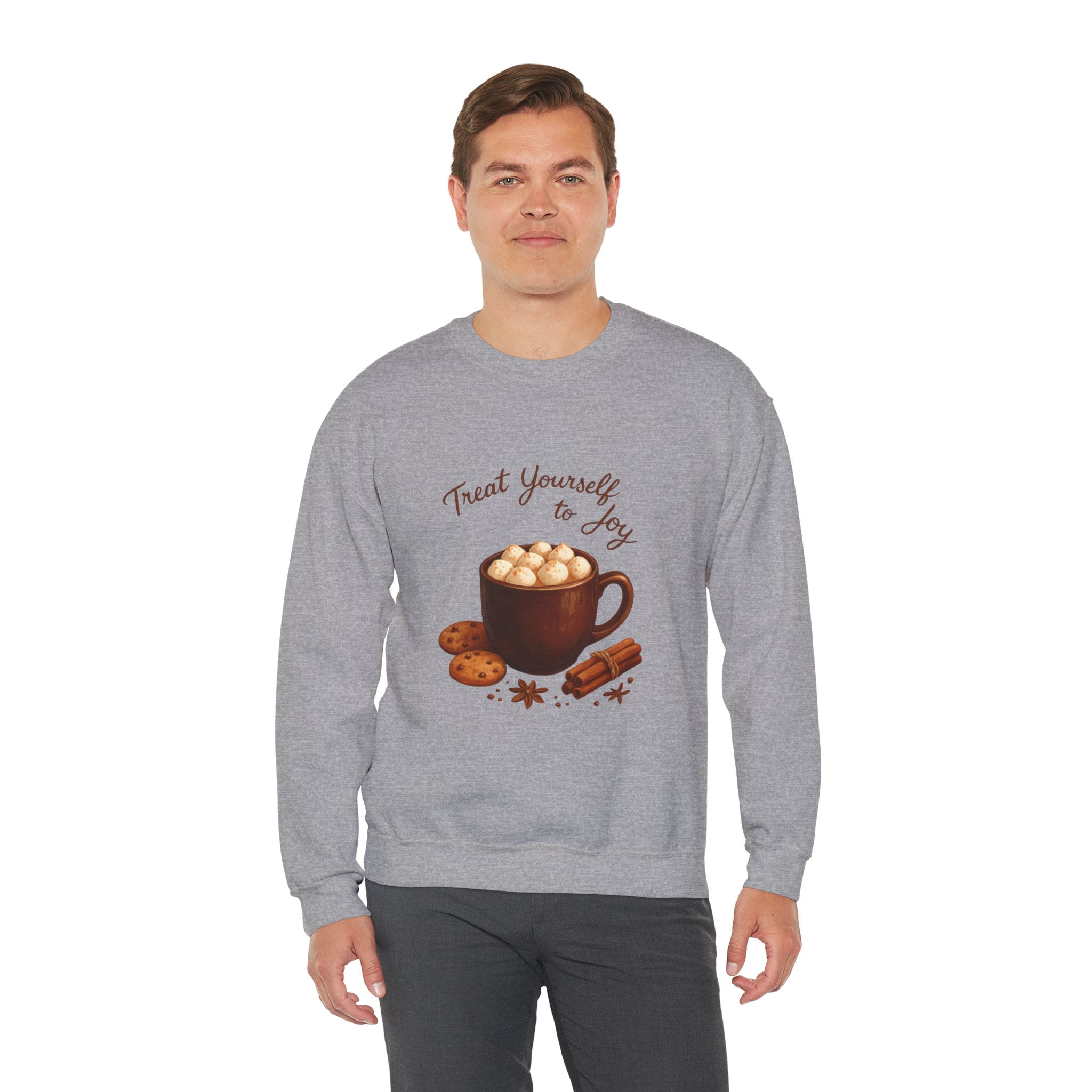 Cozy Hot Cocoa Sweatshirt — "Treat Yourself to Joy" Crewneck