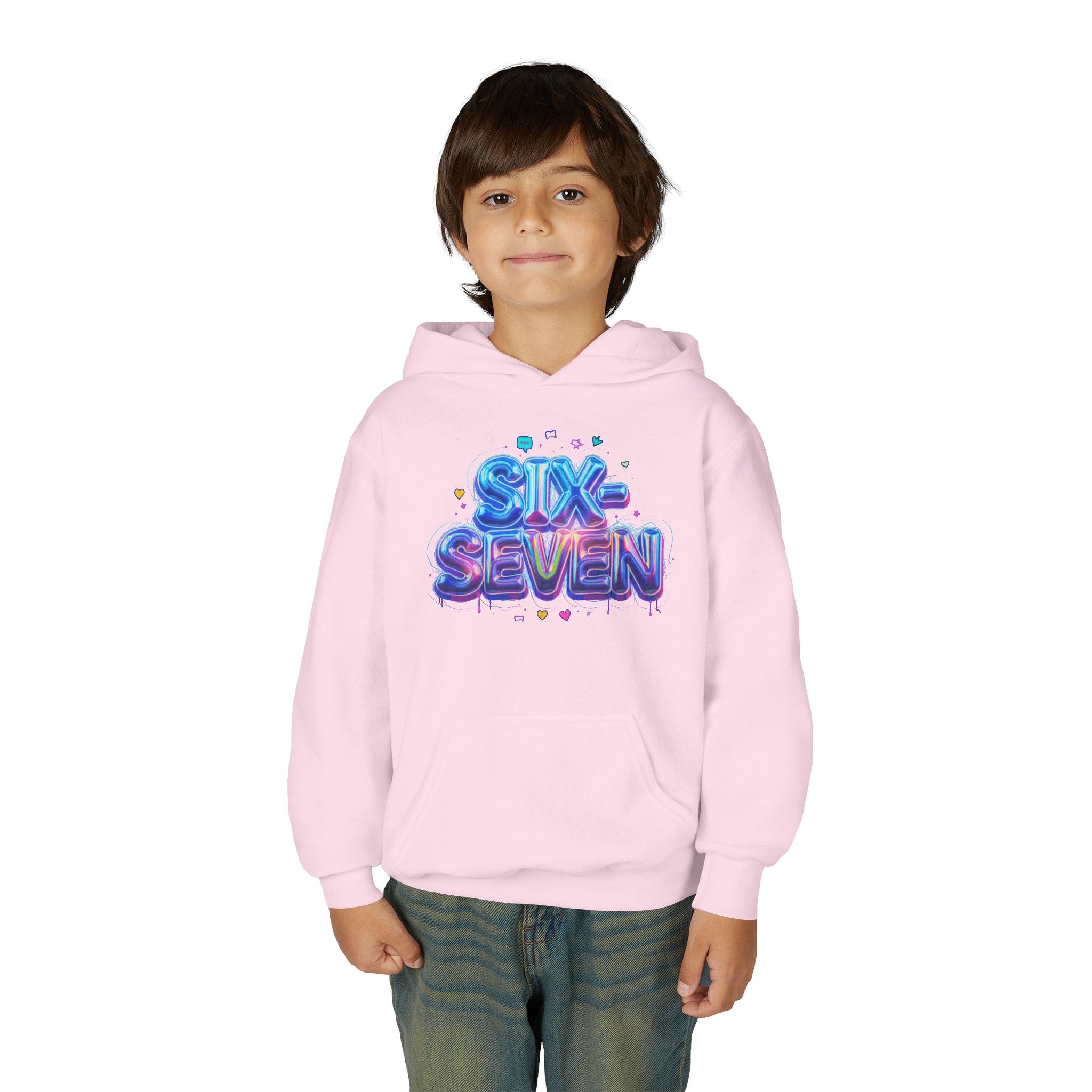 Youth Hoodie — "Six Seven" Colorful 3D Balloon Text Graphic