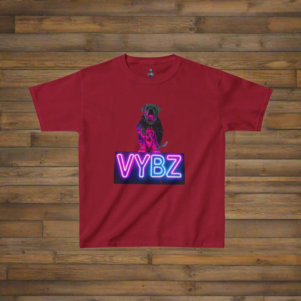 VYBZ Kids Graphic Tee, Neon Dog Shirt, Fun Casual Wear, Birthday Gift, Cool Kids Apparel, Summer Vacation Top
