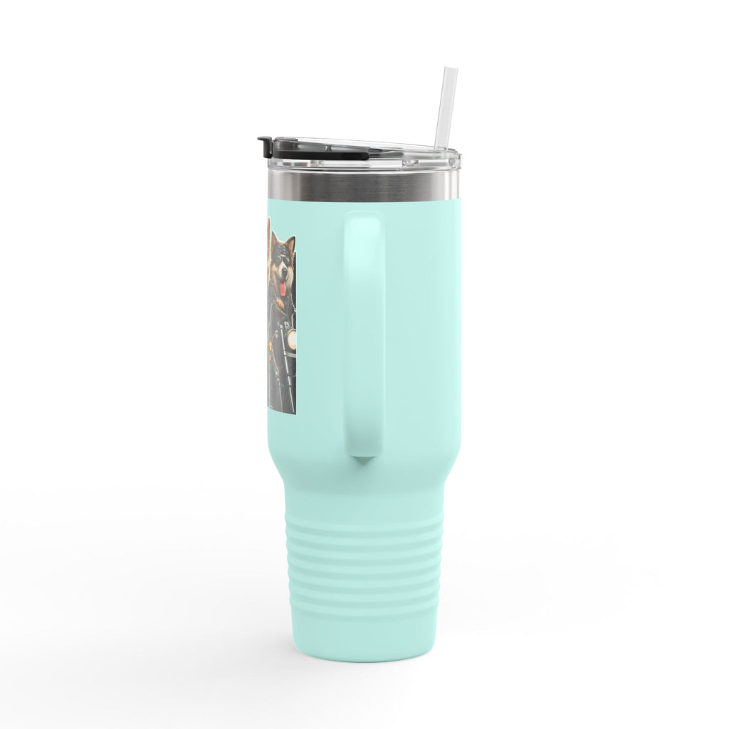 Insulated Travel Mug - Fun Motorcycle Dog Design