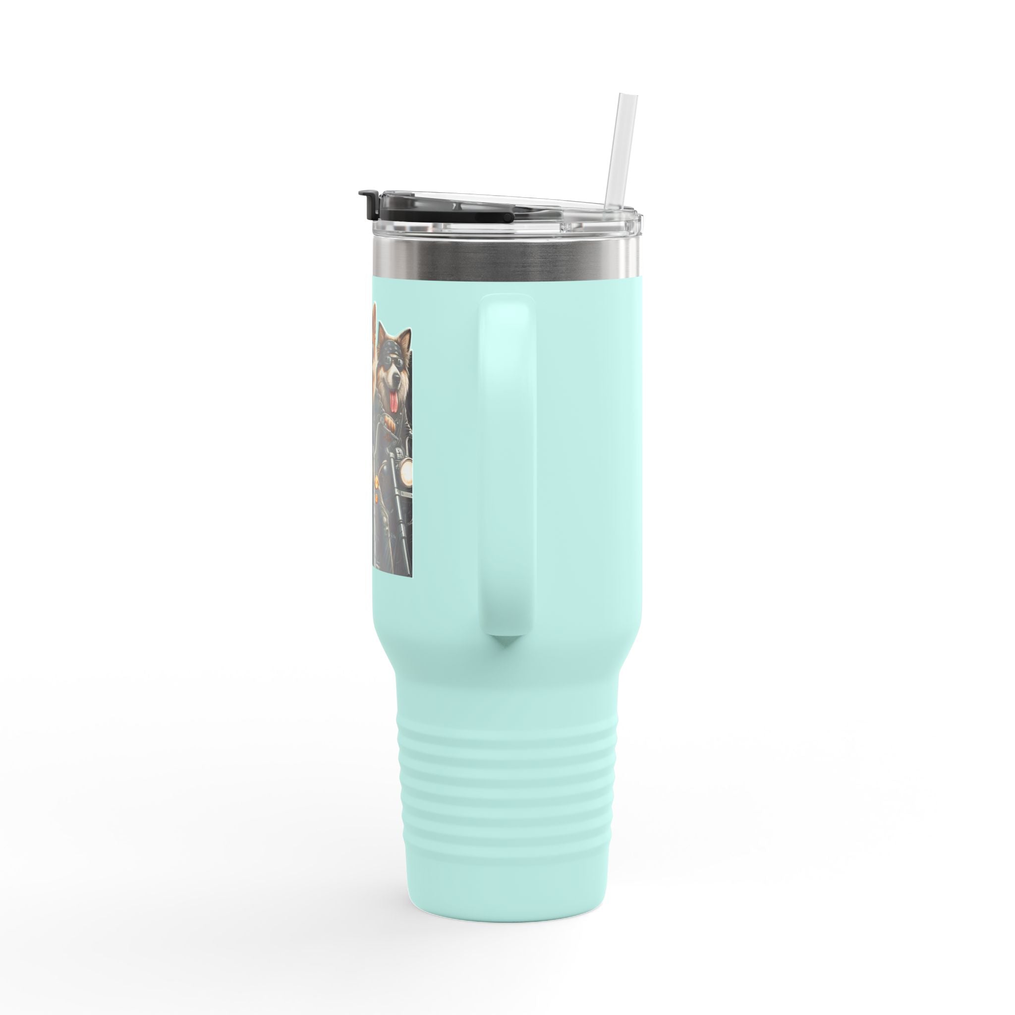 Insulated Travel Mug - Fun Motorcycle Dog Design