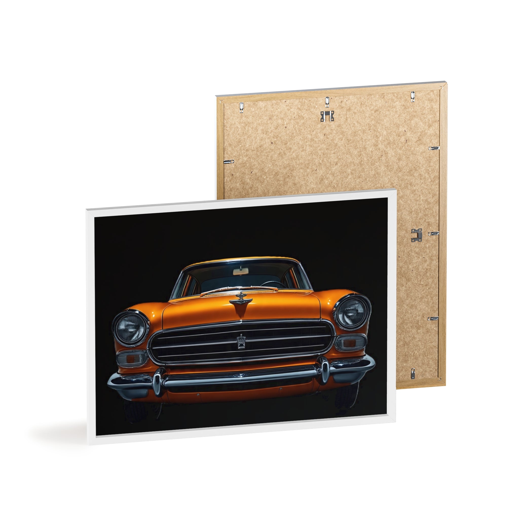 Classic Car Art Poster with Wooden Frame, Vintage Auto Decor, Gift for Car Lovers, Retro Wall Art, Home & Office Decoration