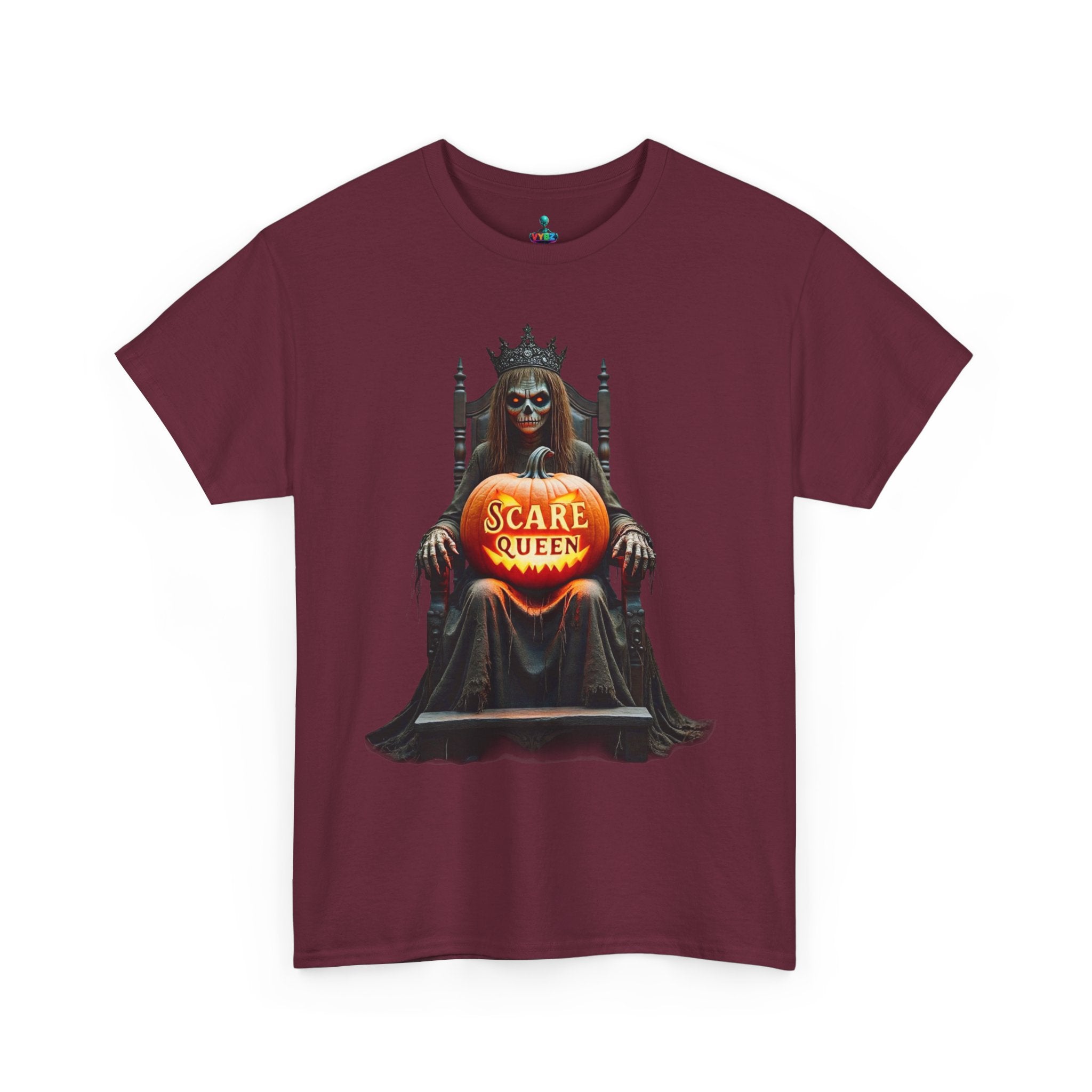 VYBZ Scare Queen Unisex Heavy Cotton Tee, Halloween T-Shirt, Horror Movie Fan Apparel, Gothic Fashion, Spooky Gift