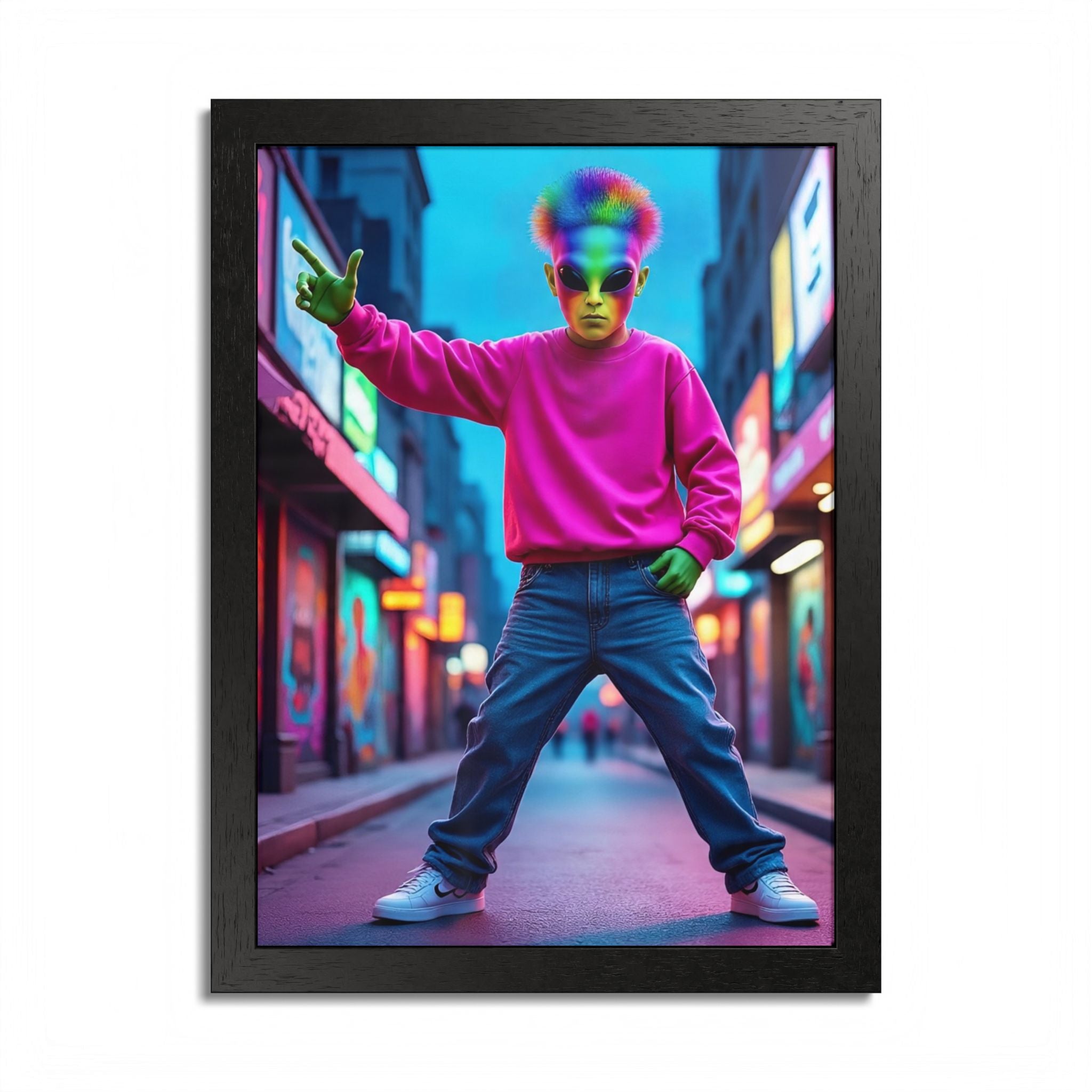 Vibrant Framed Poster, Colorful Wall Art for Home Décor, Funky Room Decoration, Unique Gift for Art Lovers, Retro Vibes, Pop Culture