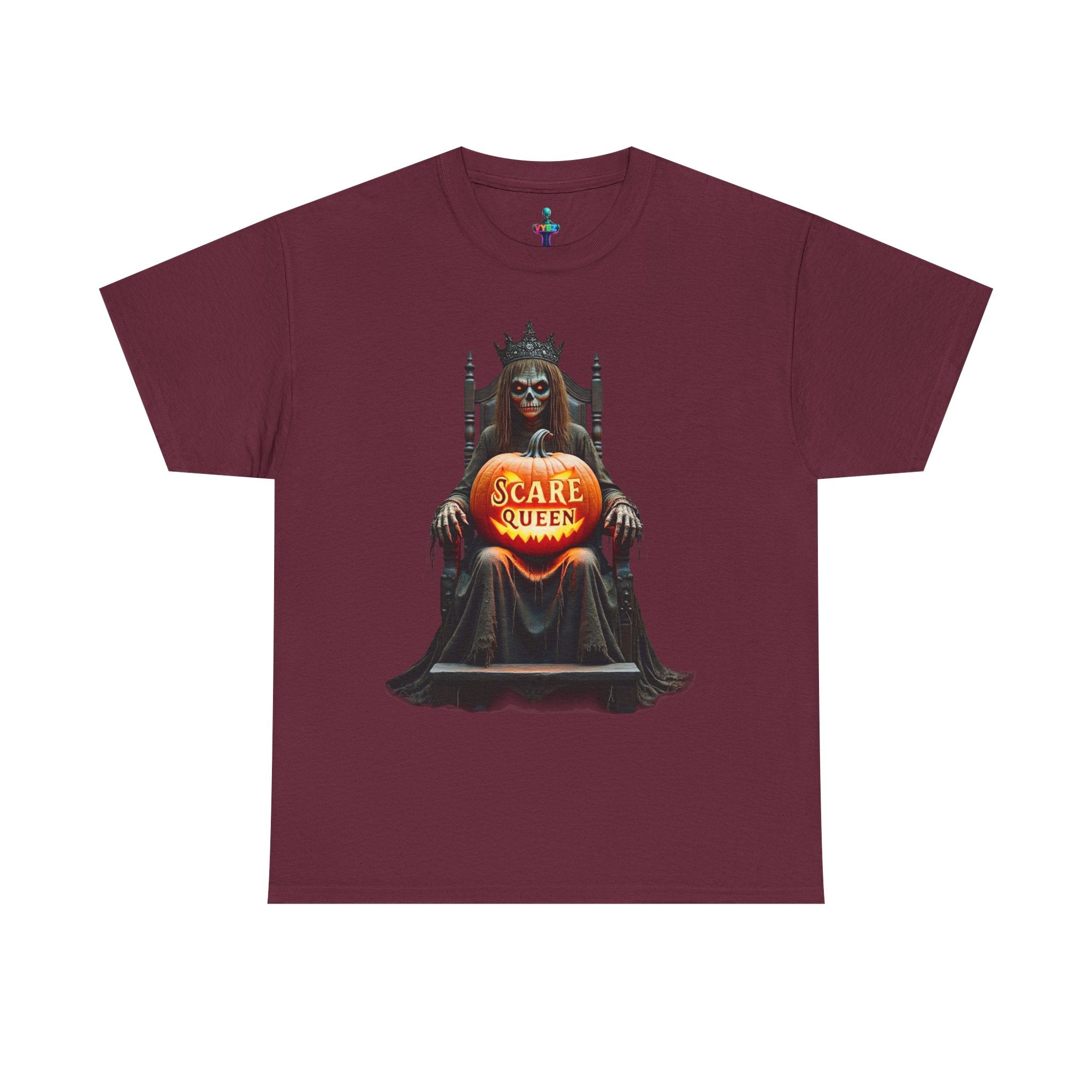 VYBZ Scare Queen Unisex Heavy Cotton Tee, Halloween T-Shirt, Horror Movie Fan Apparel, Gothic Fashion, Spooky Gift