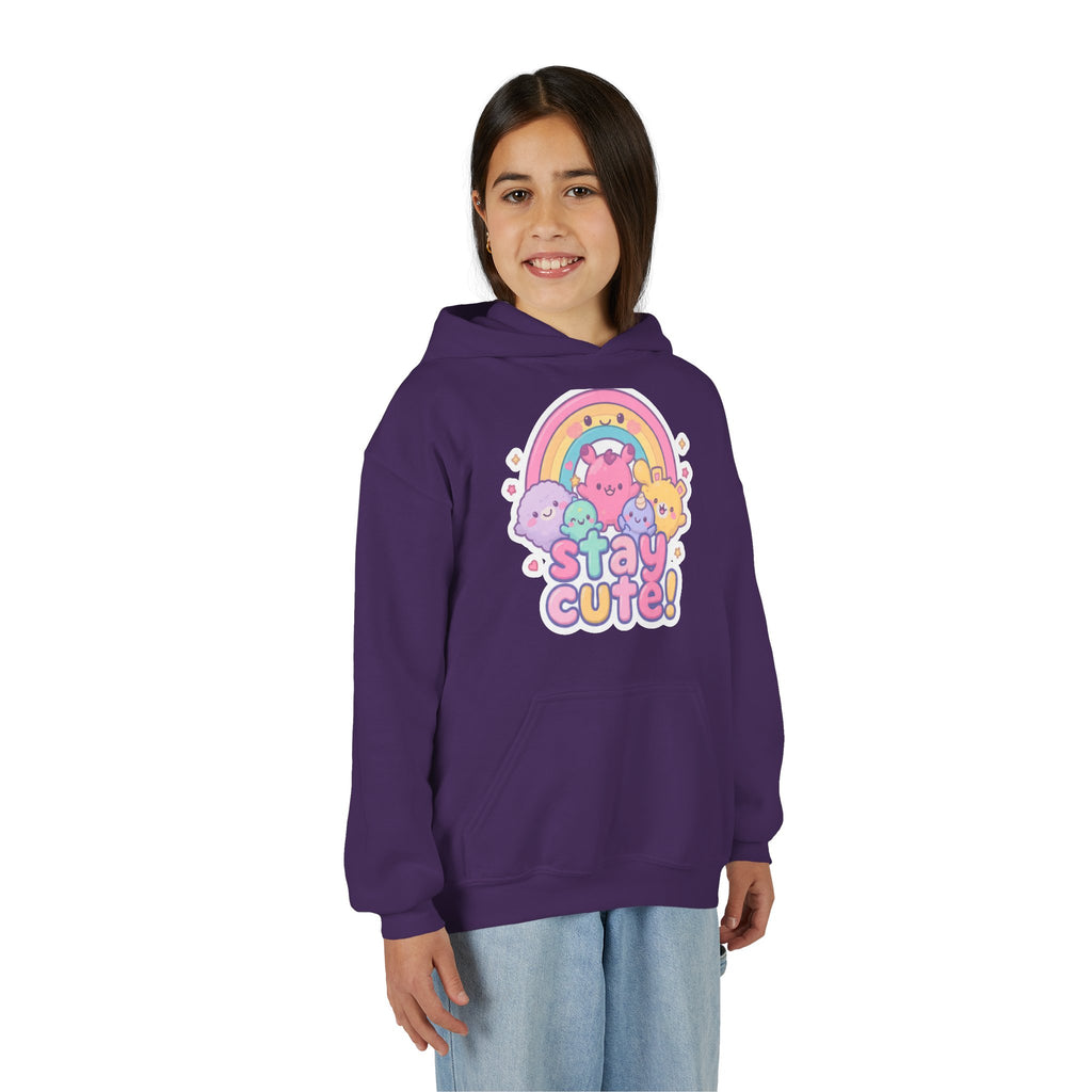 Youth Hoodie — 'Stay Cute!' Pastel Rainbow Kawaii Graphic