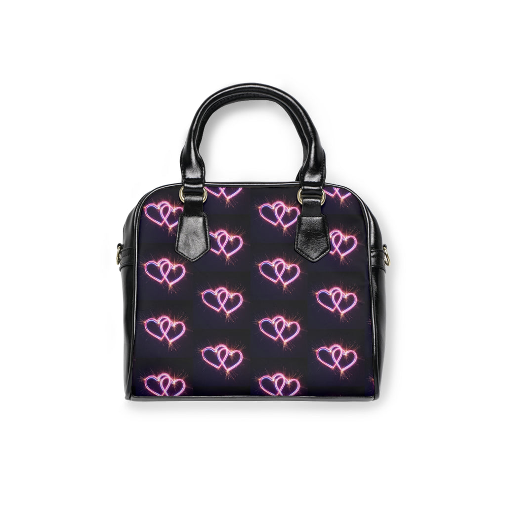 Neon Hearts Shoulder Handbag — Pink Glowing Heart Pattern Purse
