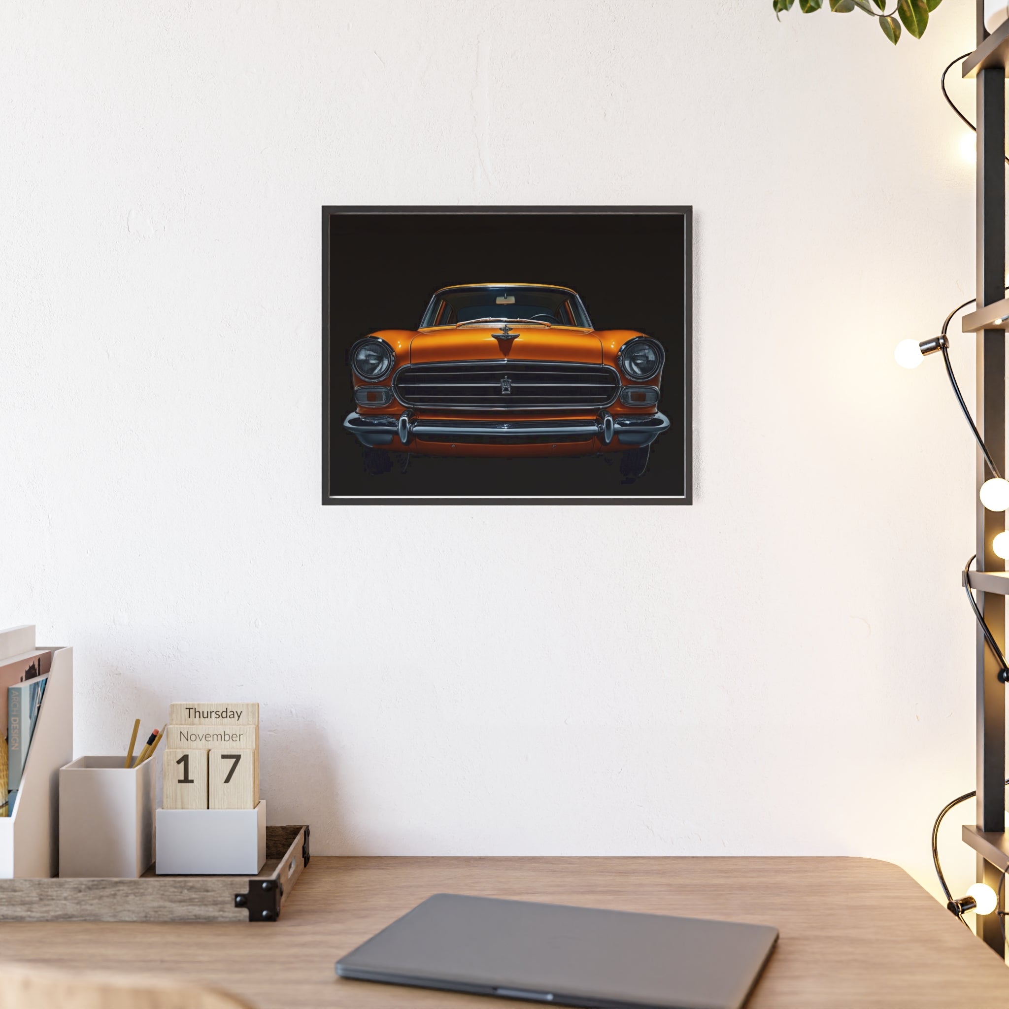 Classic Car Art Poster with Wooden Frame, Vintage Auto Decor, Gift for Car Lovers, Retro Wall Art, Home & Office Decoration