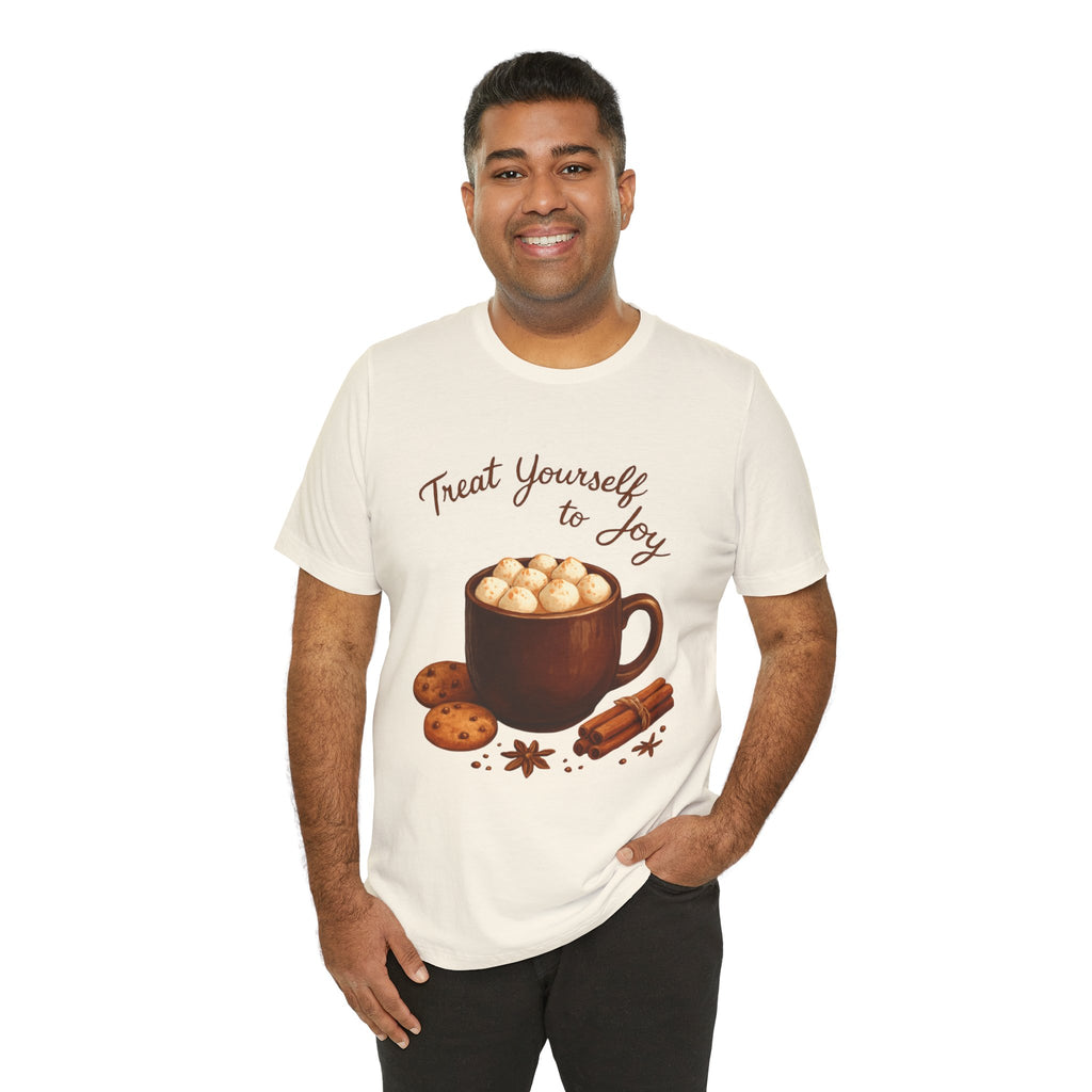 Hot Cocoa Tee — "Treat Yourself to Joy" Holiday Graphic Shirt