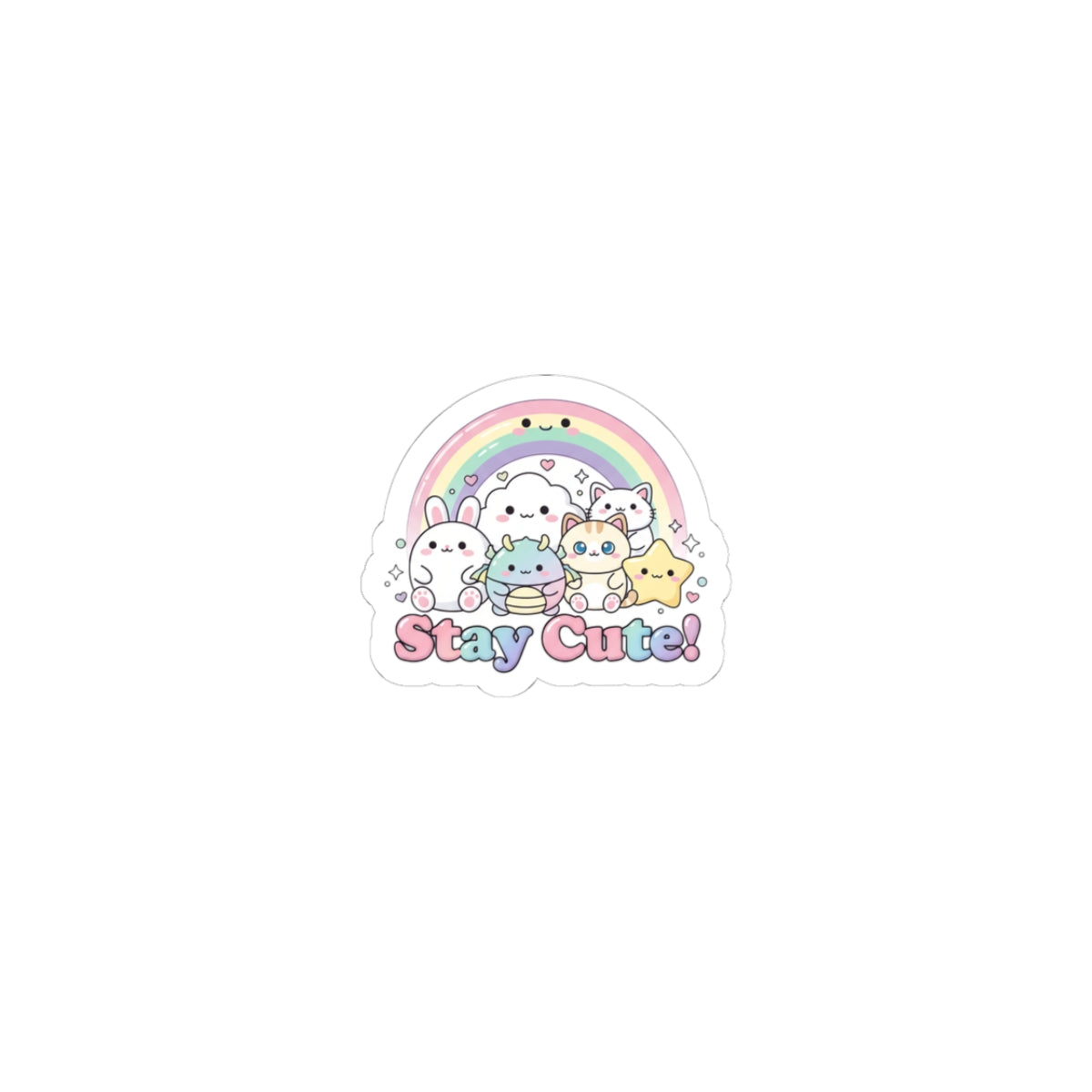 Stay Cute! pastel kawaii characters Kiss-Cut Stickers | Cutecore, Y2K pastel rainbow