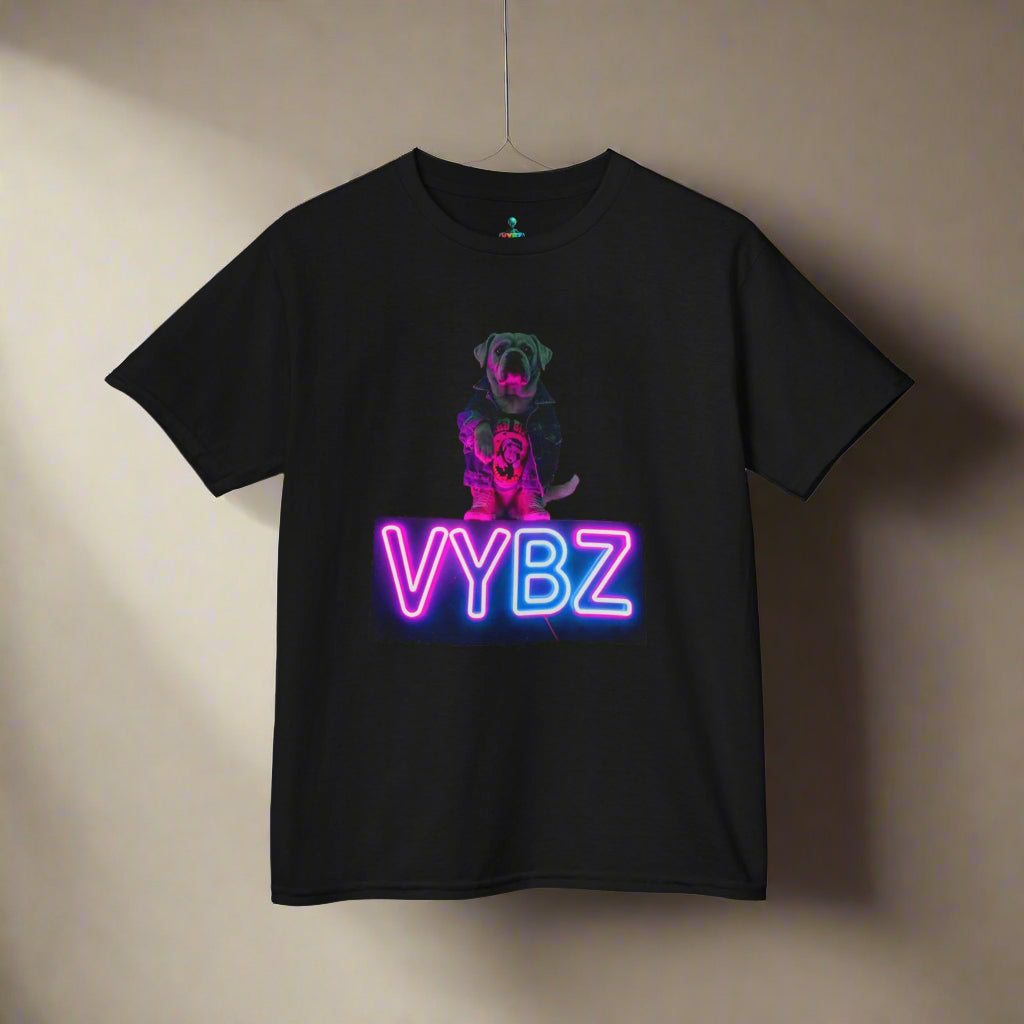 VYBZ Kids Graphic Tee, Neon Dog Shirt, Fun Casual Wear, Birthday Gift, Cool Kids Apparel, Summer Vacation Top