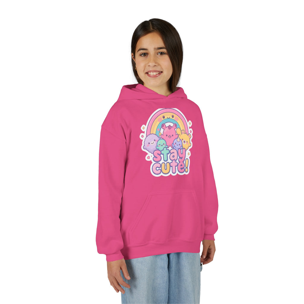 Youth Hoodie — 'Stay Cute!' Pastel Rainbow Kawaii Graphic