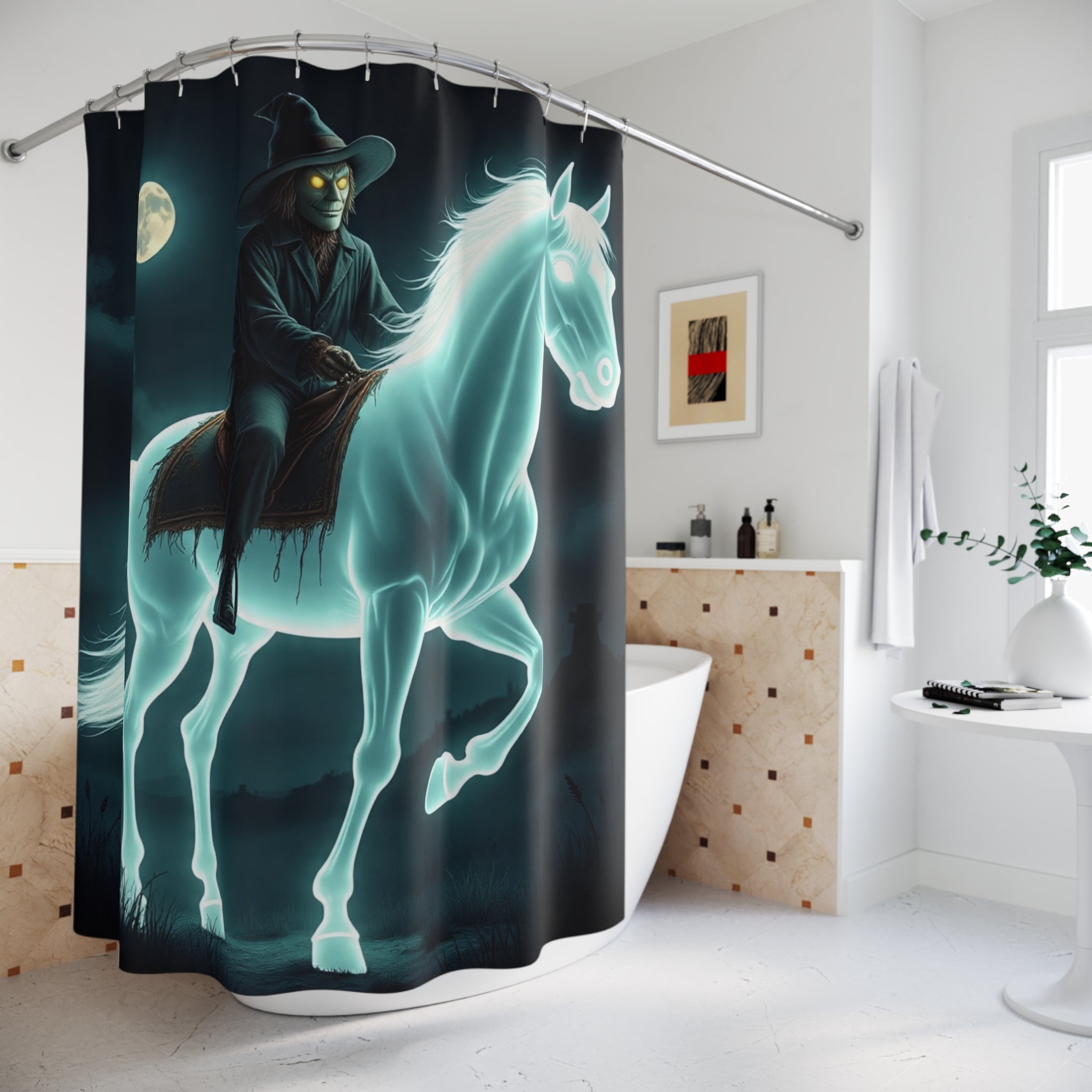 Halloween Shower Curtains with Scarecrow and Ghost Horse Design