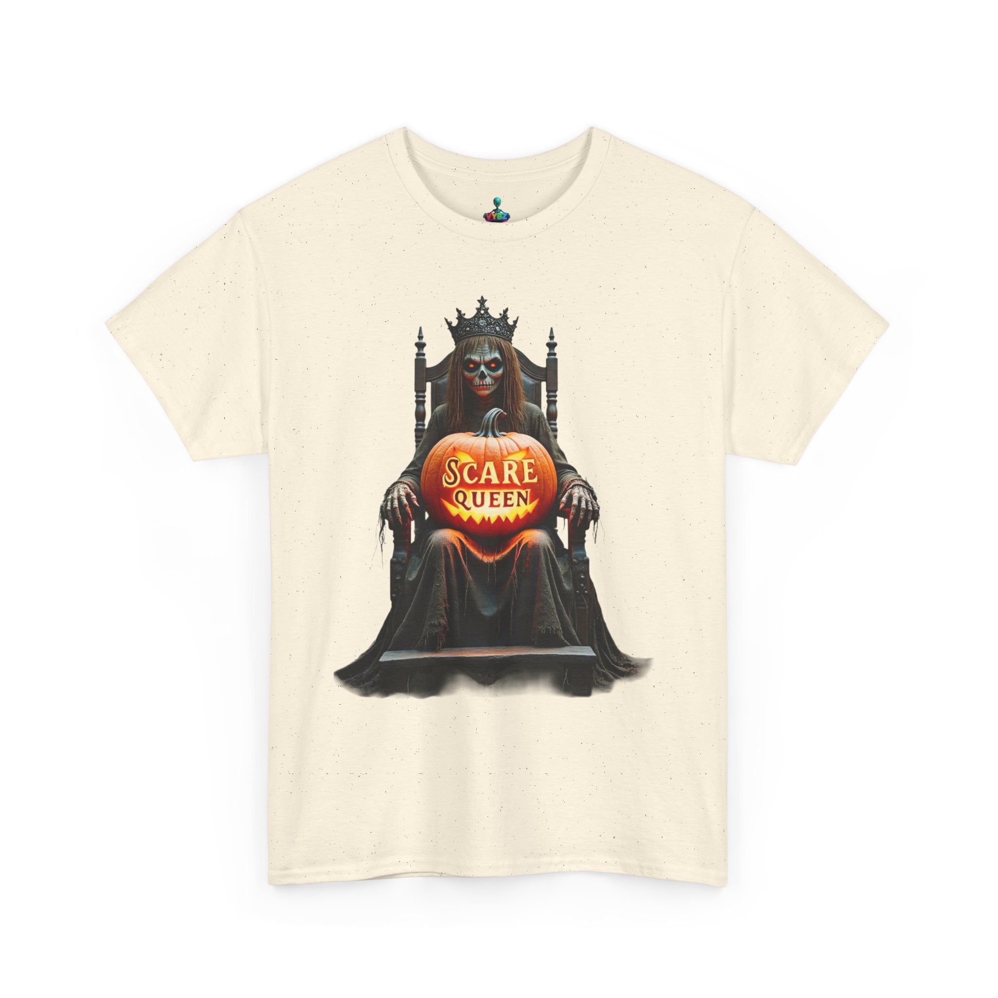 VYBZ Scare Queen Unisex Heavy Cotton Tee, Halloween T-Shirt, Horror Movie Fan Apparel, Gothic Fashion, Spooky Gift