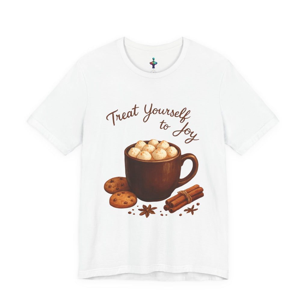 Hot Cocoa Tee — "Treat Yourself to Joy" Holiday Graphic Shirt