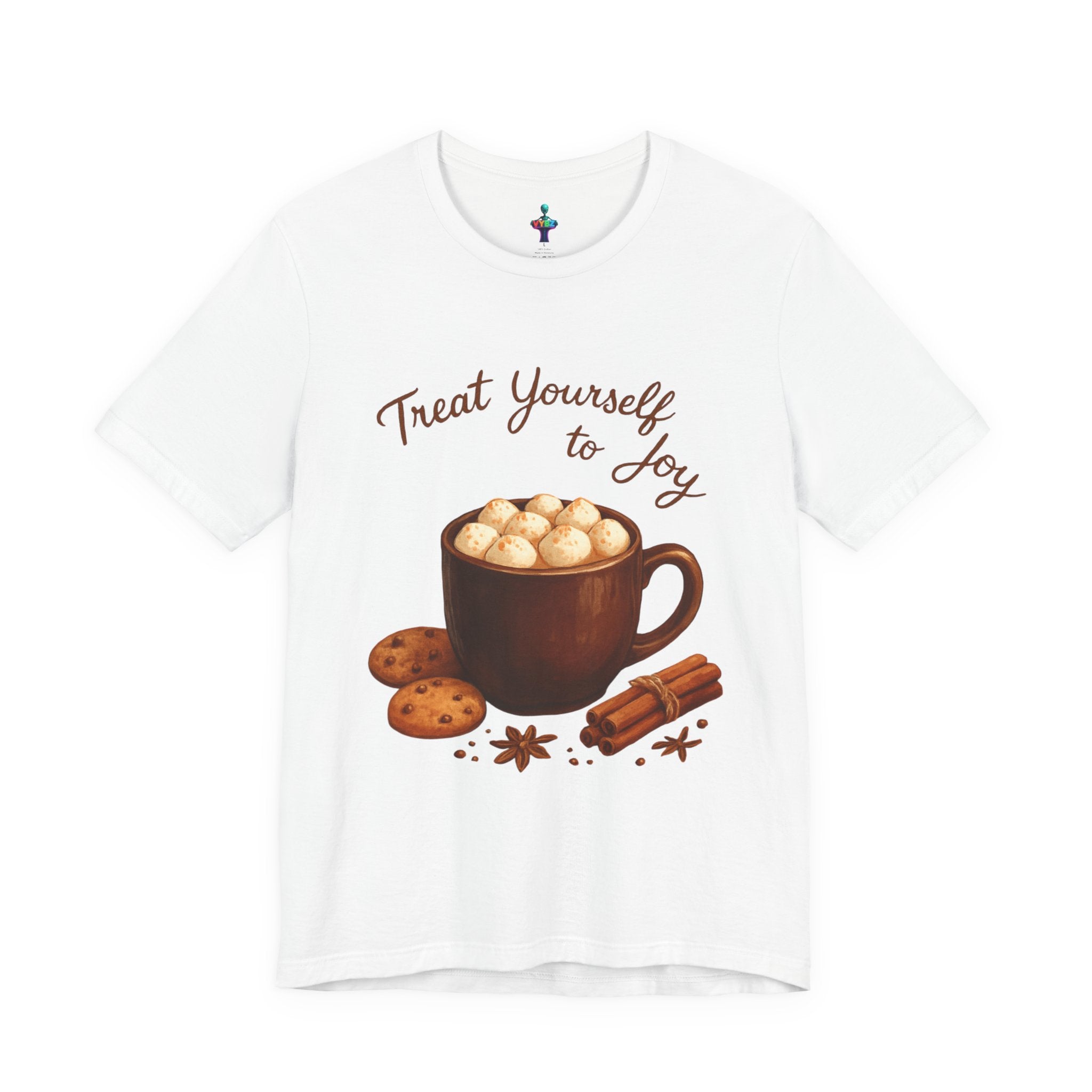 Hot Cocoa Tee — "Treat Yourself to Joy" Holiday Graphic Shirt