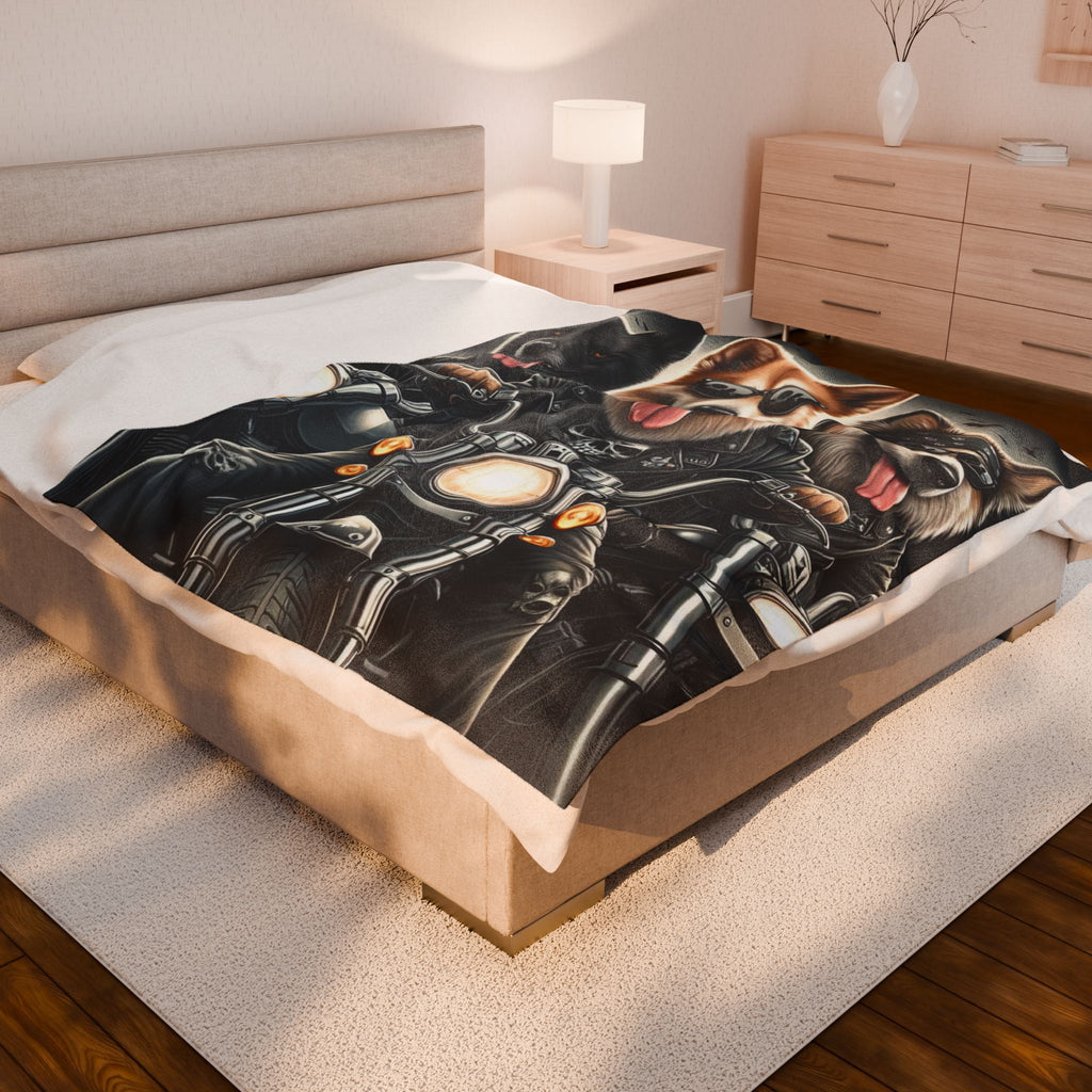 Motorcycle Dogs Velveteen Plush Blanket