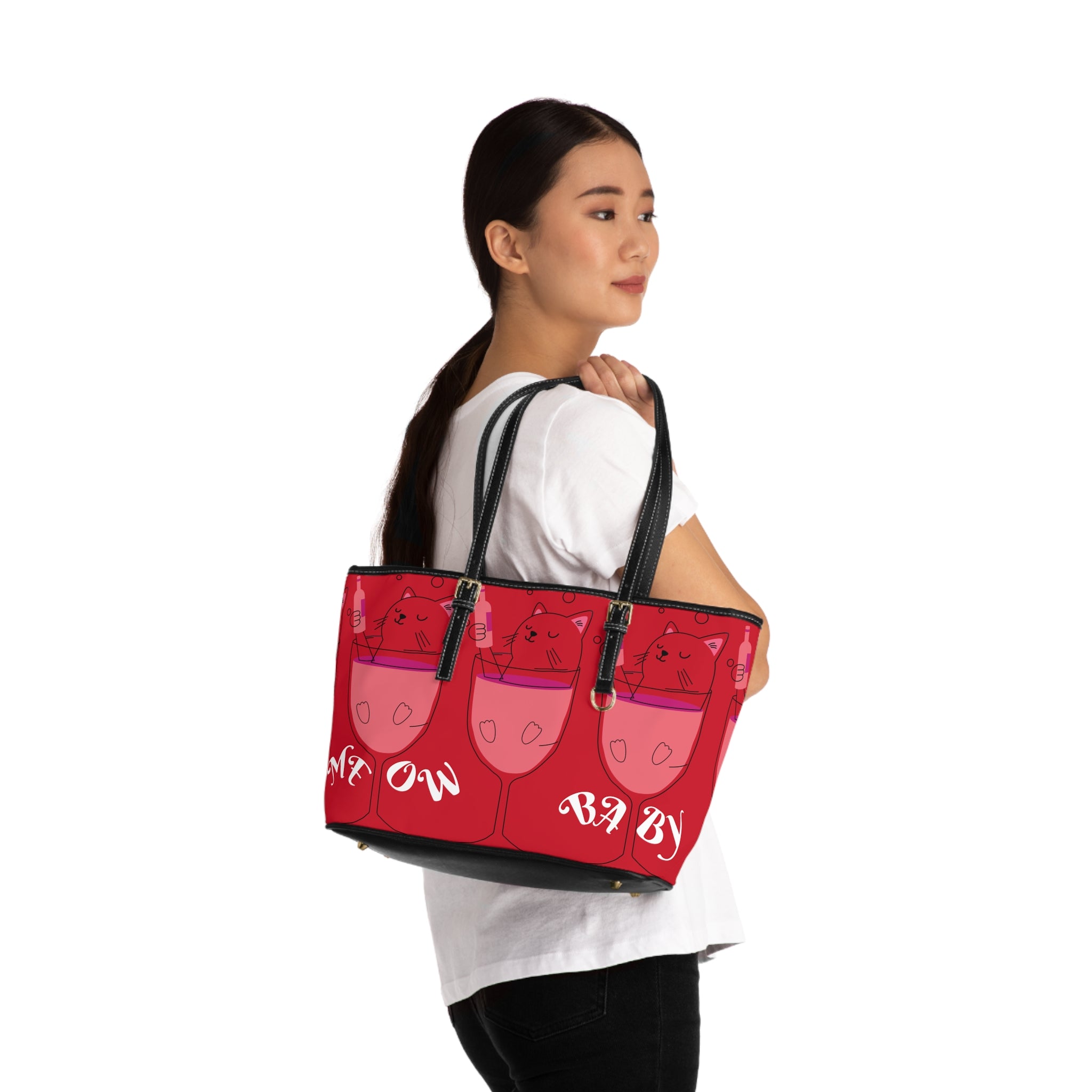 VYBZ Quirky Cat-Themed Shoulder Bag, Cat Lover Tote, Gift for Cat Enthusiasts, Trendy Purse for Parties, Fun Bag for Wine Lovers