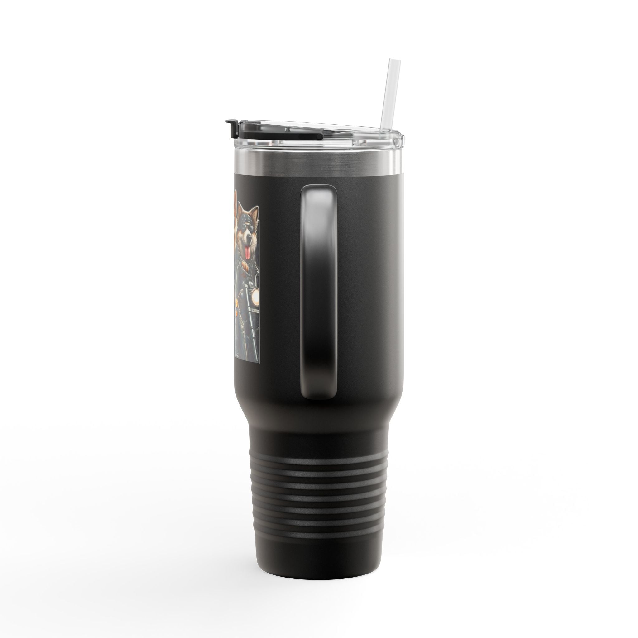 Insulated Travel Mug - Fun Motorcycle Dog Design