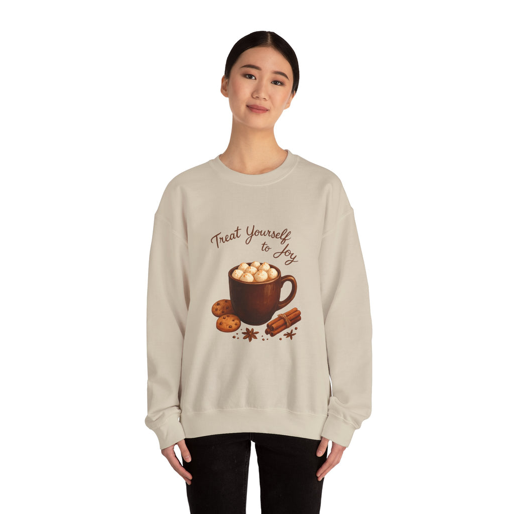 Cozy Hot Cocoa Sweatshirt — "Treat Yourself to Joy" Crewneck