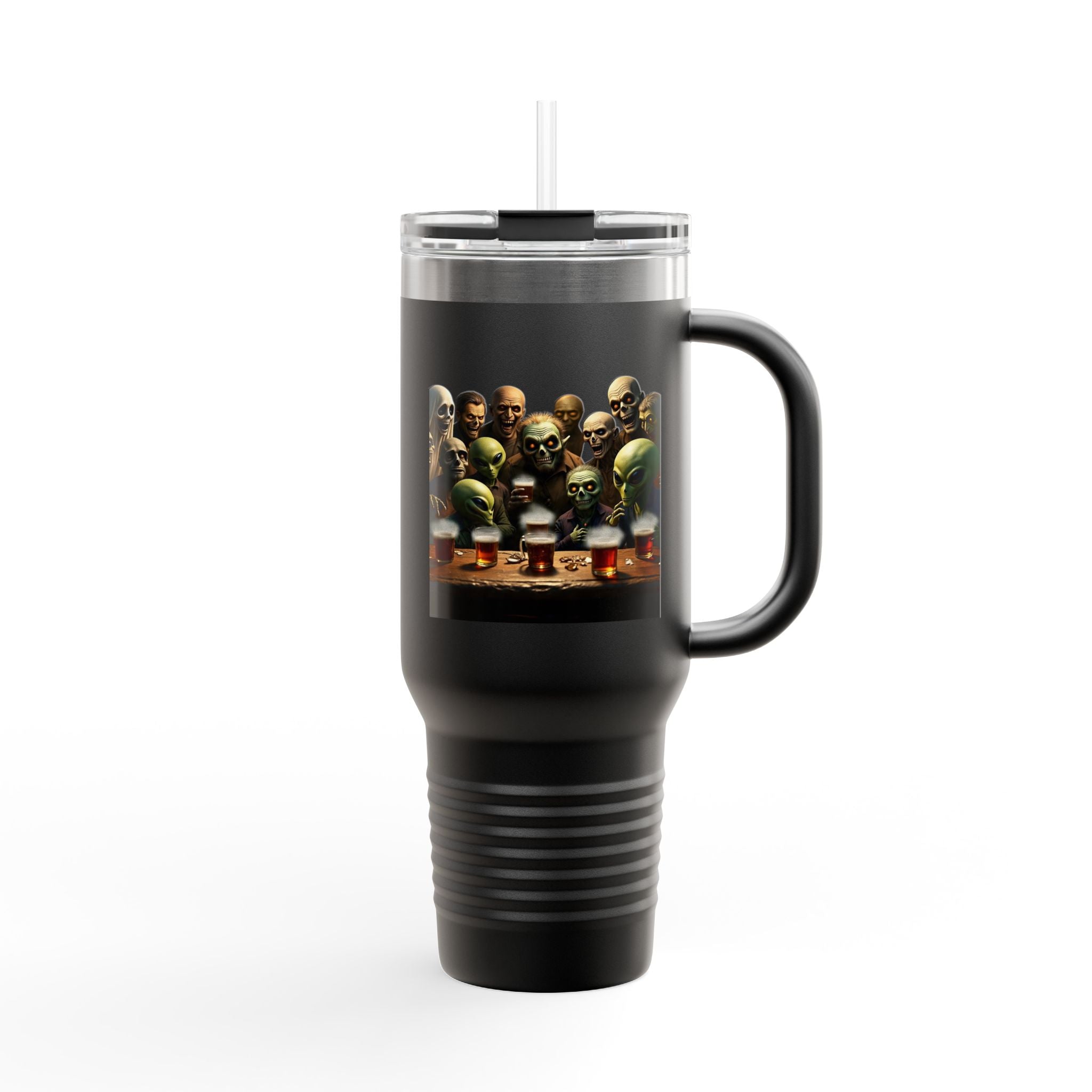 Travel Mug, Humorous Aliens Monsters Ghosts Design, 40oz