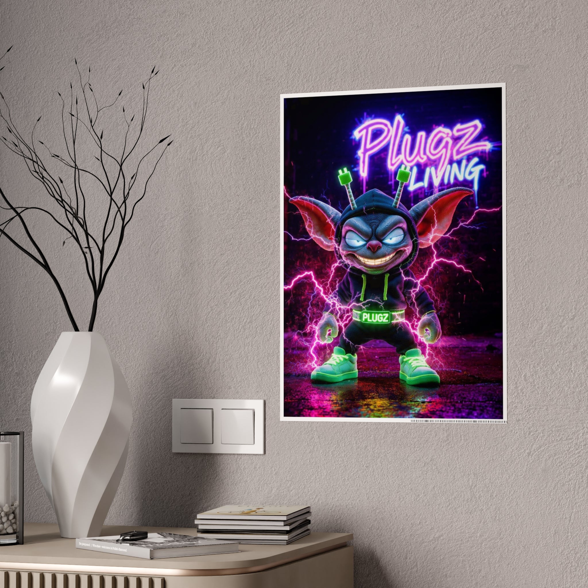 Gloss Poster — 'Plugz Living' Neon Character Art Print