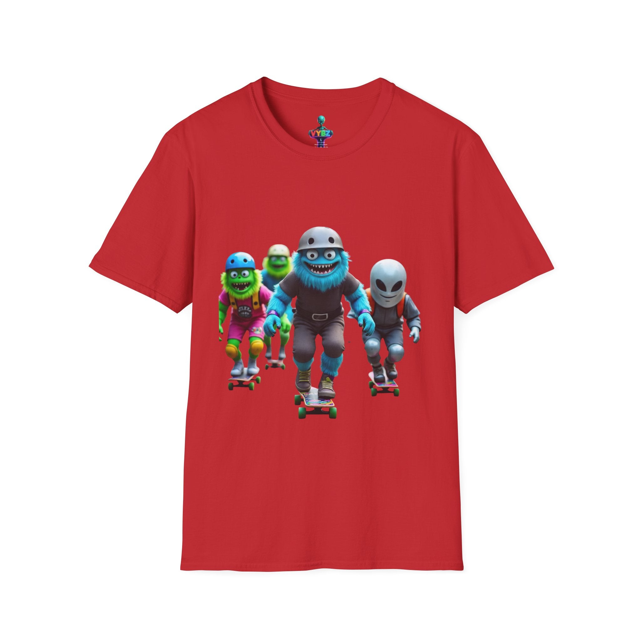 VYBZ Playful Cartoon Retro Skater T-Shirt, Fun Streetwear, Unisex Tee for Kids and Adults, Summer Outfits, Gift for Skateboarding Enthusiasts