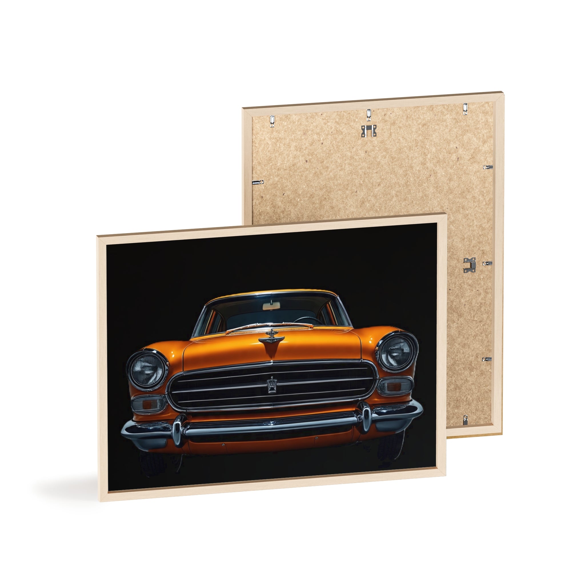 Classic Car Art Poster with Wooden Frame, Vintage Auto Decor, Gift for Car Lovers, Retro Wall Art, Home & Office Decoration