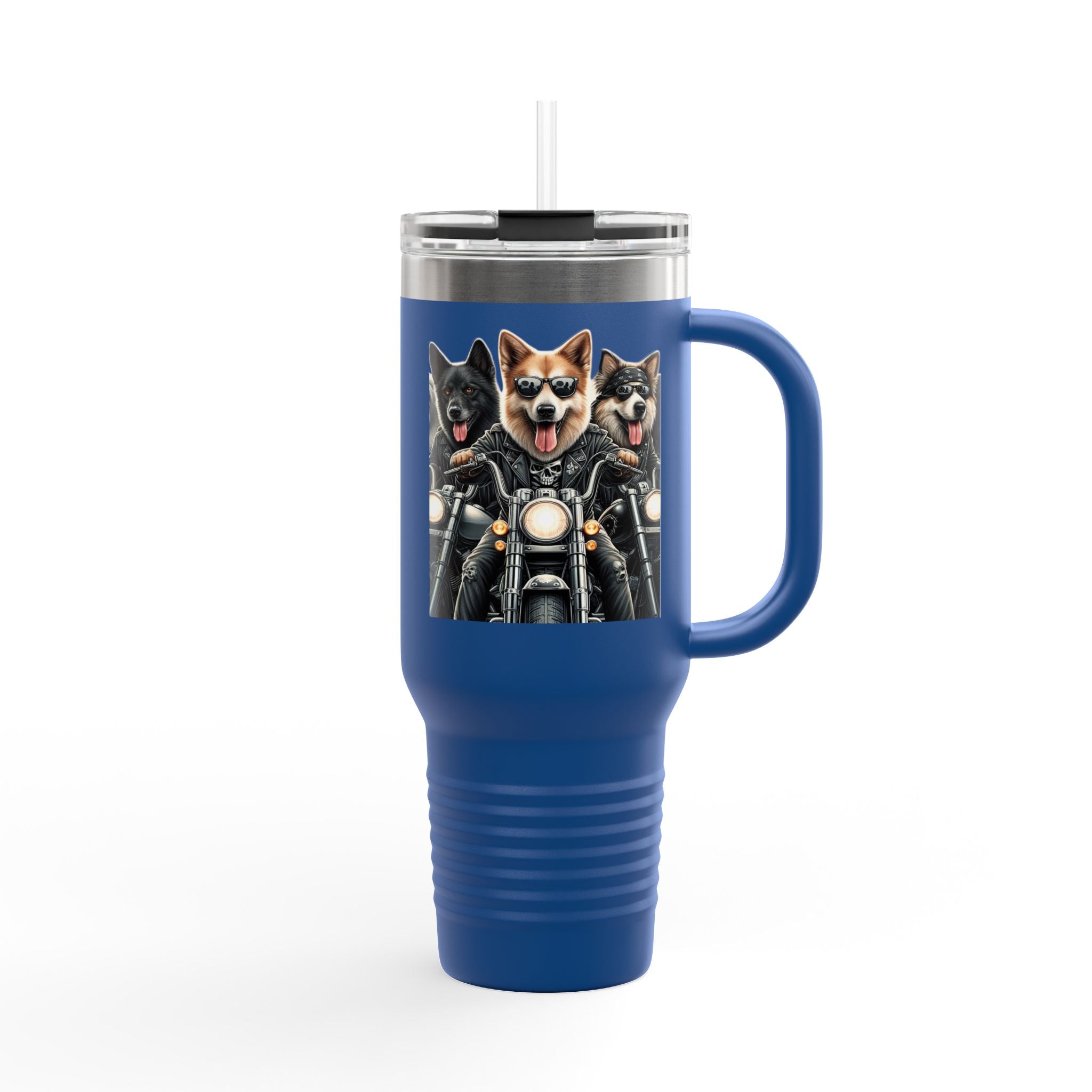 Insulated Travel Mug - Fun Motorcycle Dog Design