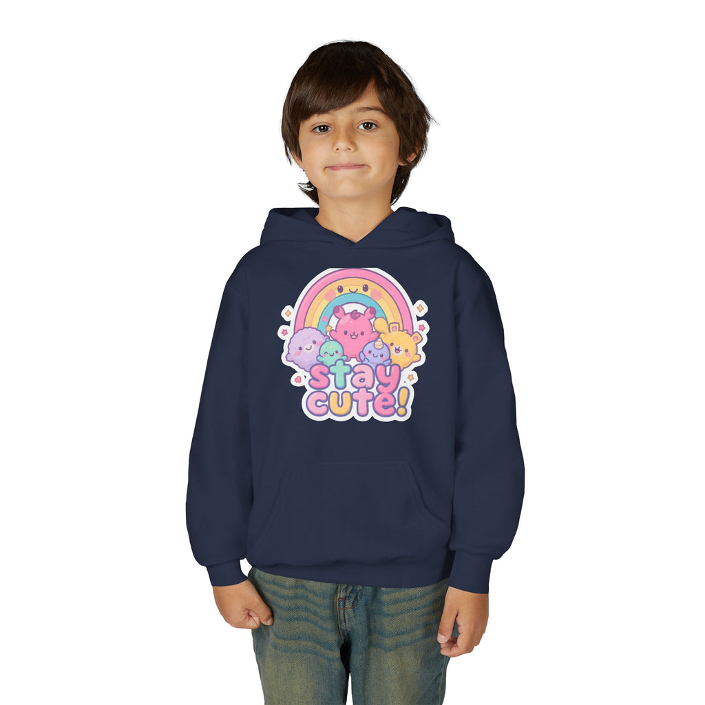Youth Hoodie — 'Stay Cute!' Pastel Rainbow Kawaii Graphic