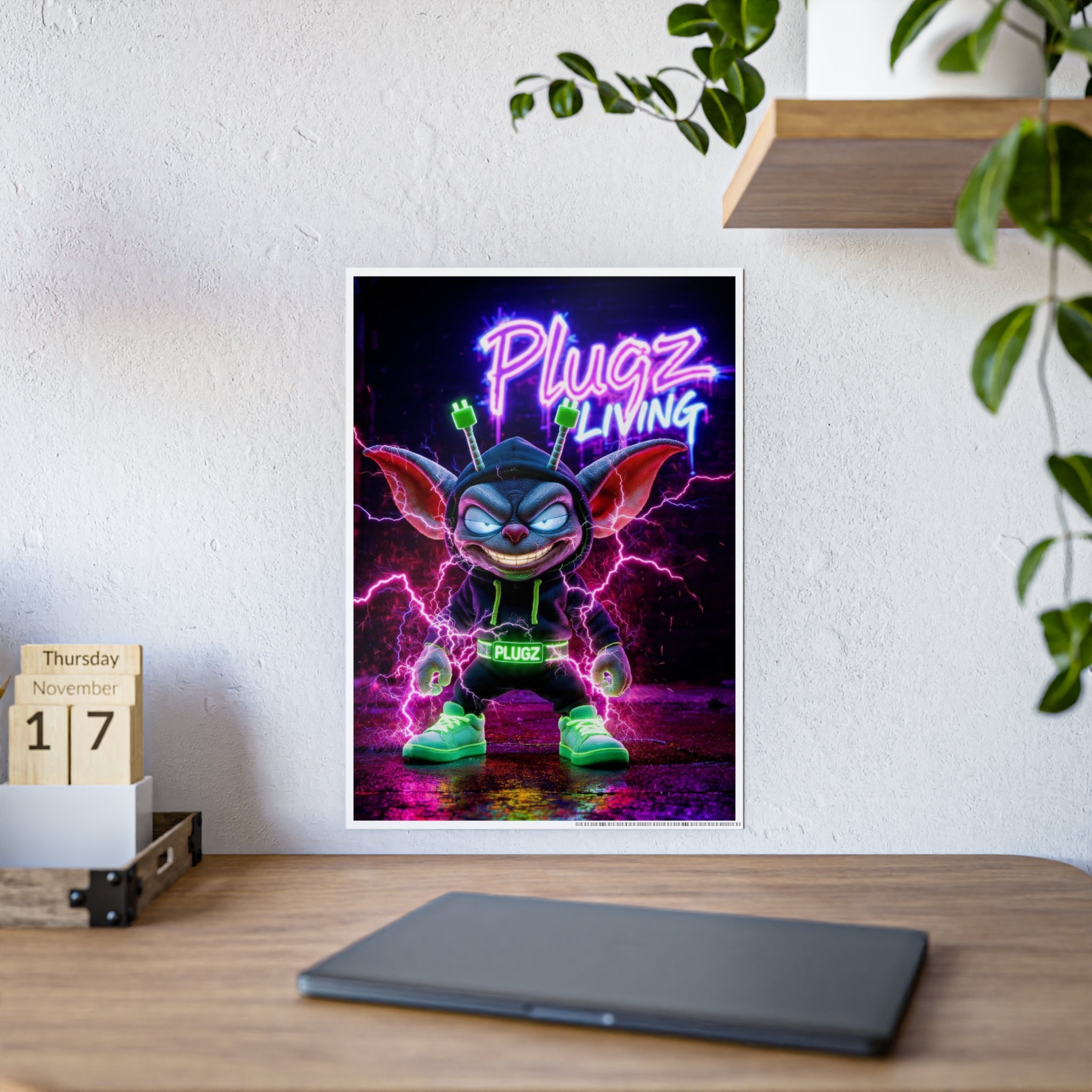 Gloss Poster — 'Plugz Living' Neon Character Art Print