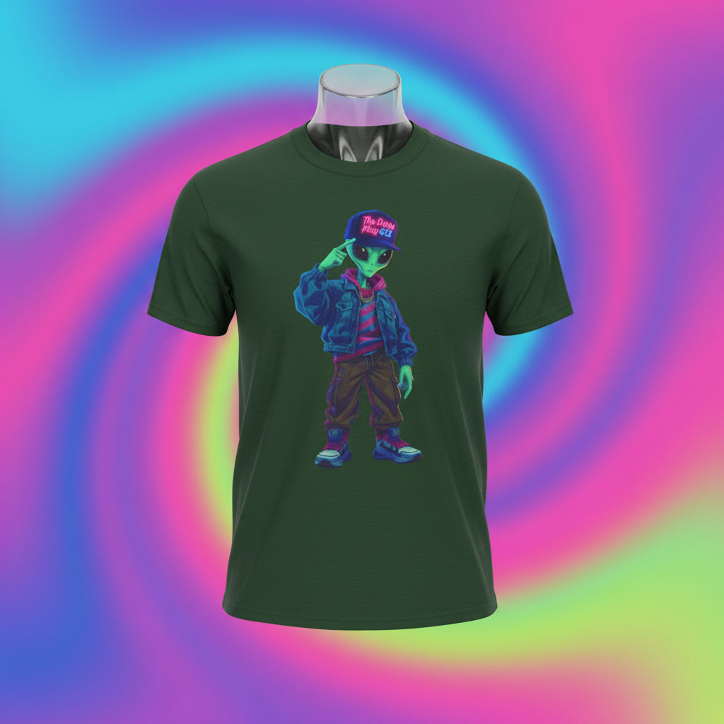 VYBZ Vibrant Alien Graphic Tee - Unisex Heavy Cotton Tee for Casual Wear, Gifts, Streetwear, Festivals, Unique Style