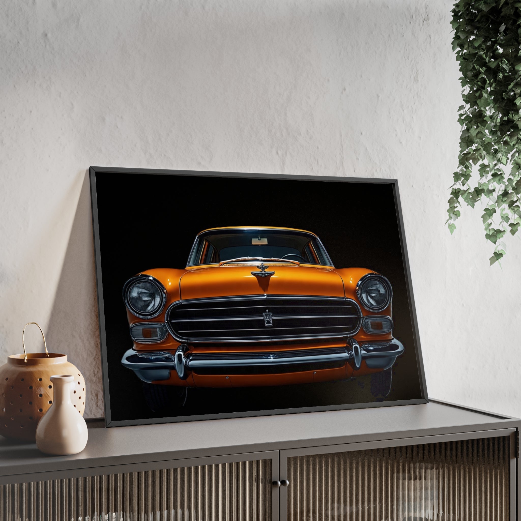 Classic Car Art Poster with Wooden Frame, Vintage Auto Decor, Gift for Car Lovers, Retro Wall Art, Home & Office Decoration