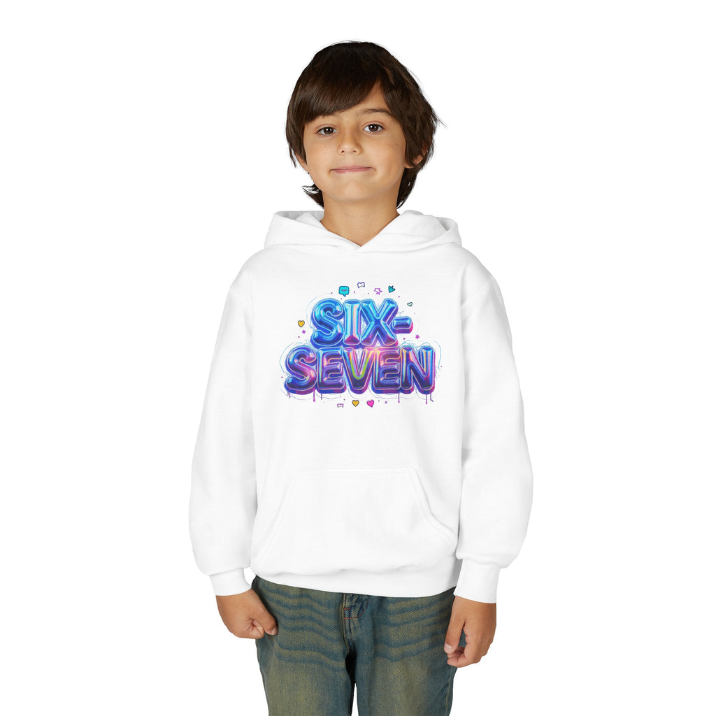 Youth Hoodie — "Six Seven" Colorful 3D Balloon Text Graphic
